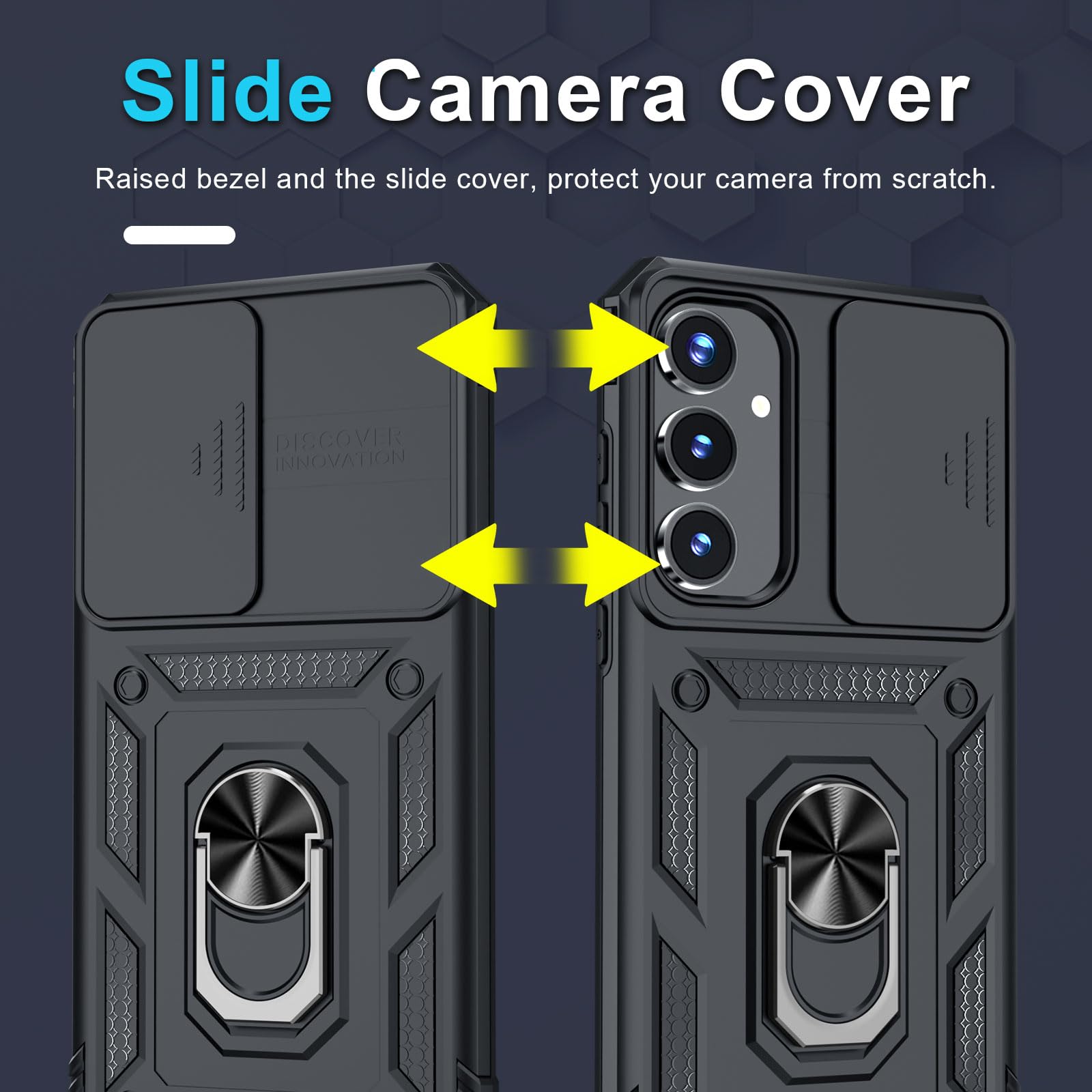 Janmitta Compatible With Samsung Galaxy A35 5G Case Built In Slide Camera Lens Cover+Screen Protector+Finger Ring Holder Kicksta