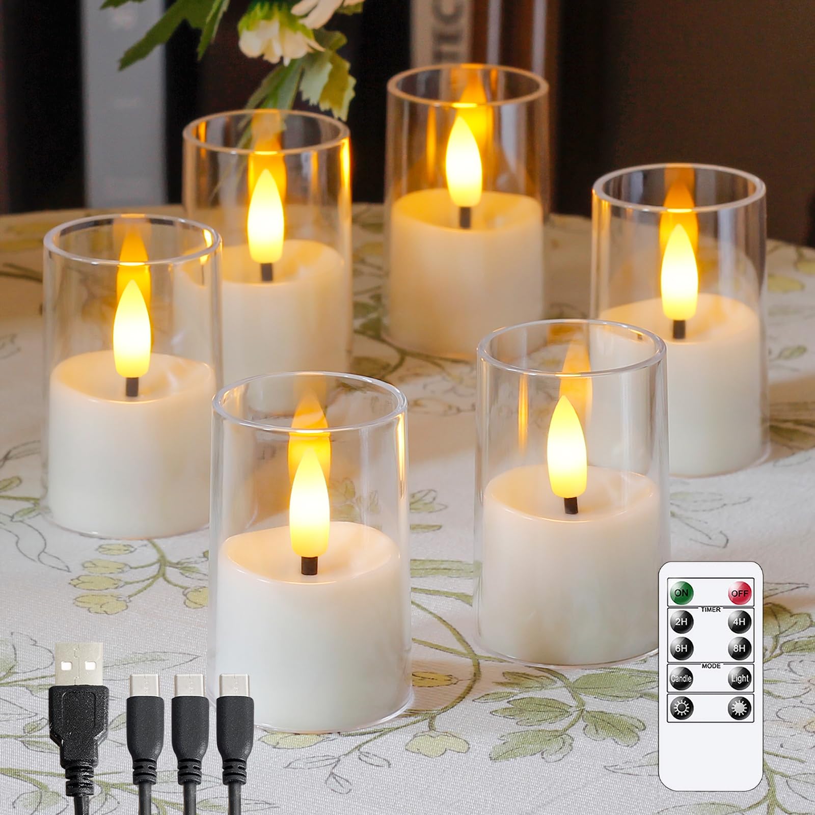 Wroxipel Rechargeable Acrylic Flameless Votive Candles With Timer & Remote Control, 1.7'' X2.5'' Flickering Led Warm Glow Tealig