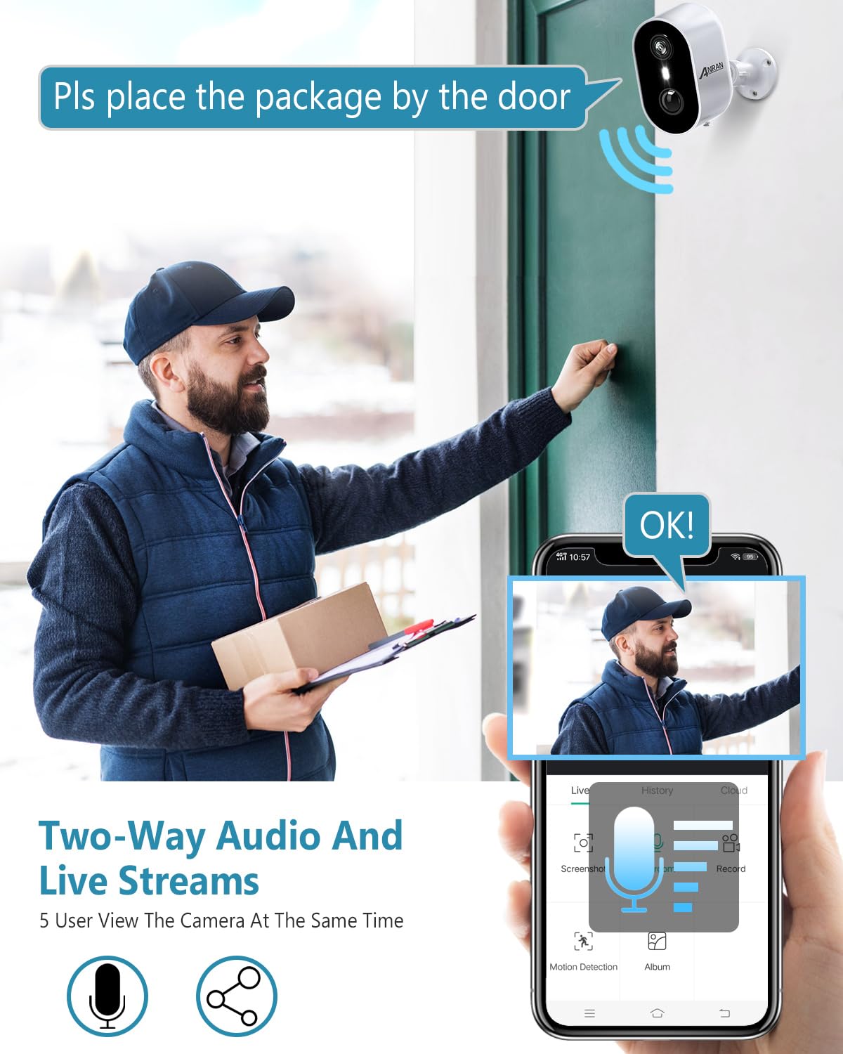 Anran 2K Security Cameras Wireless Outdoor, 3Mp Ai Motion Detection & Color Night Vision Home Security Cameras, Two Way Talk, Sp