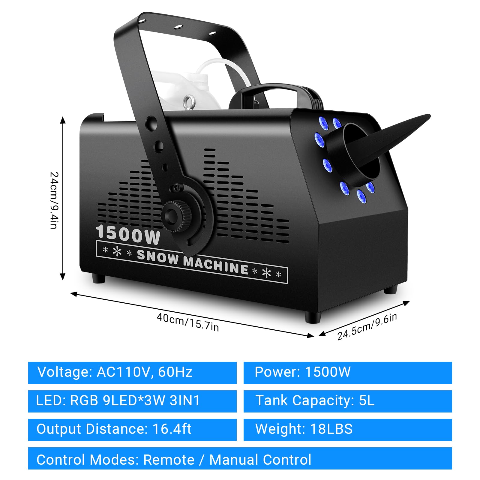 Snow Machine With 9Leds Light For Party   Yeesite 1500W Snow Making Machine With 7 Color Lights Effect Snowflake Maker Remote Co