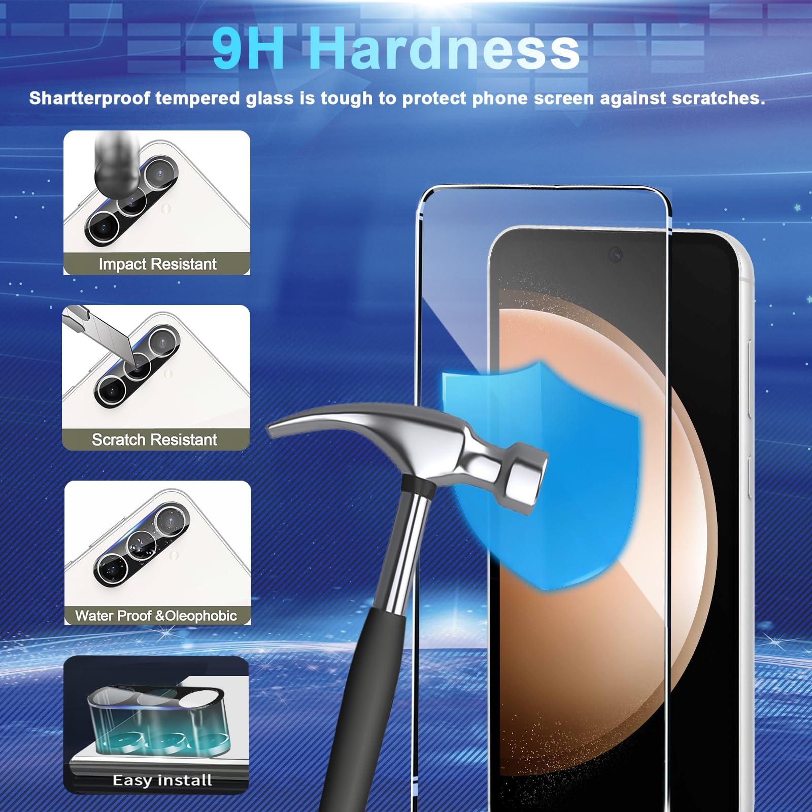 Cwqzguf Galaxy S23 Fe Screen Protector [4+4 Pack] Camera Lens Protector, Fingerprint Unlock Support, Hd Tempered Glass, Touch Se