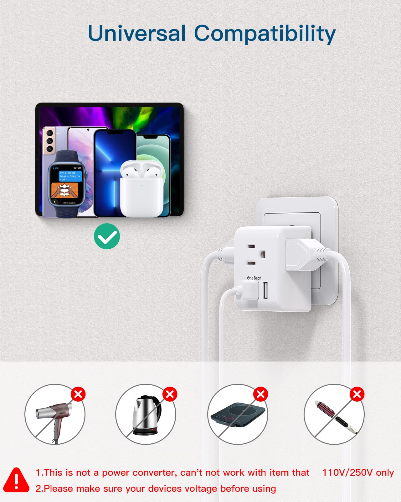 2 Pack European Travel Plug Adapter, International Power Adapter With 3 Outlets 3 Usb Charging Ports(1 Usb C), Type C Plug Adapt