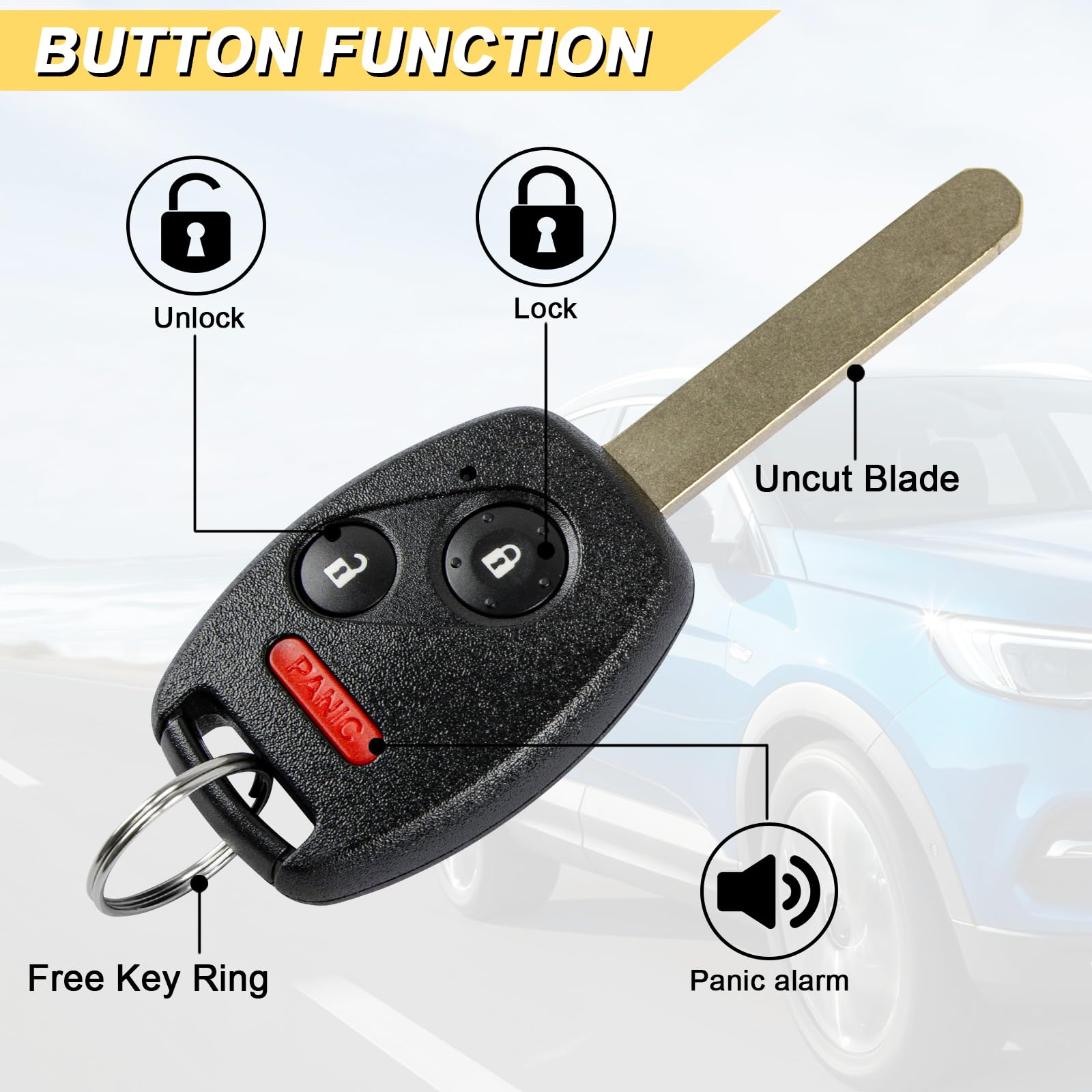 Vurkcy Key Fob Replacement For 2005 2006 2007 2008 Honda Pilot Car Keyless Entry Remote Control, Cwtwb1U545, 3 Buttons
