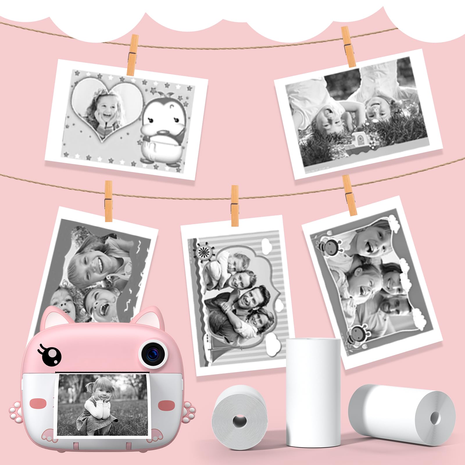 Greenkinder Kids Instant Camera Refill Print Paper 5 Rolls For Kids Instant Print Camera,Hd Printing Thermal Print Paper Set Por