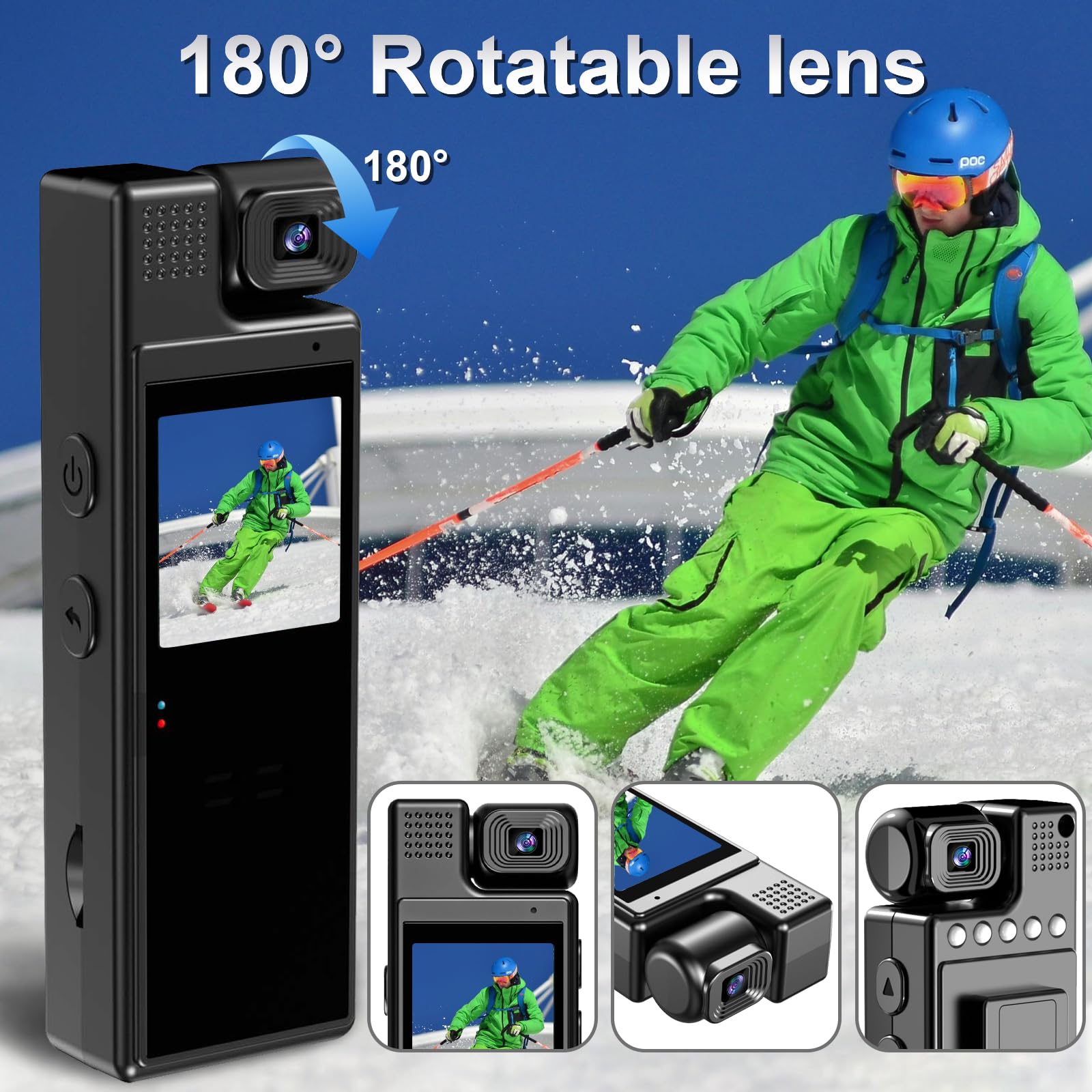 Boby Camera With Audio And Video Recording, 1080P Portable Body Camera With 180 Rotating Lens, Fhd Video Recorder,Night Vision ,