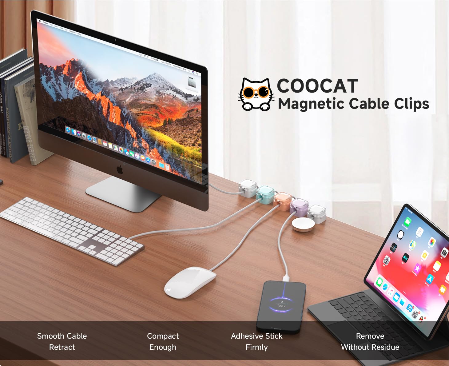 8 Pack Magnetic Cable Clips, Adjustable Cord Holder For Under Desk Cable Management, Adhesive Charger Wire Organizer Keeper For