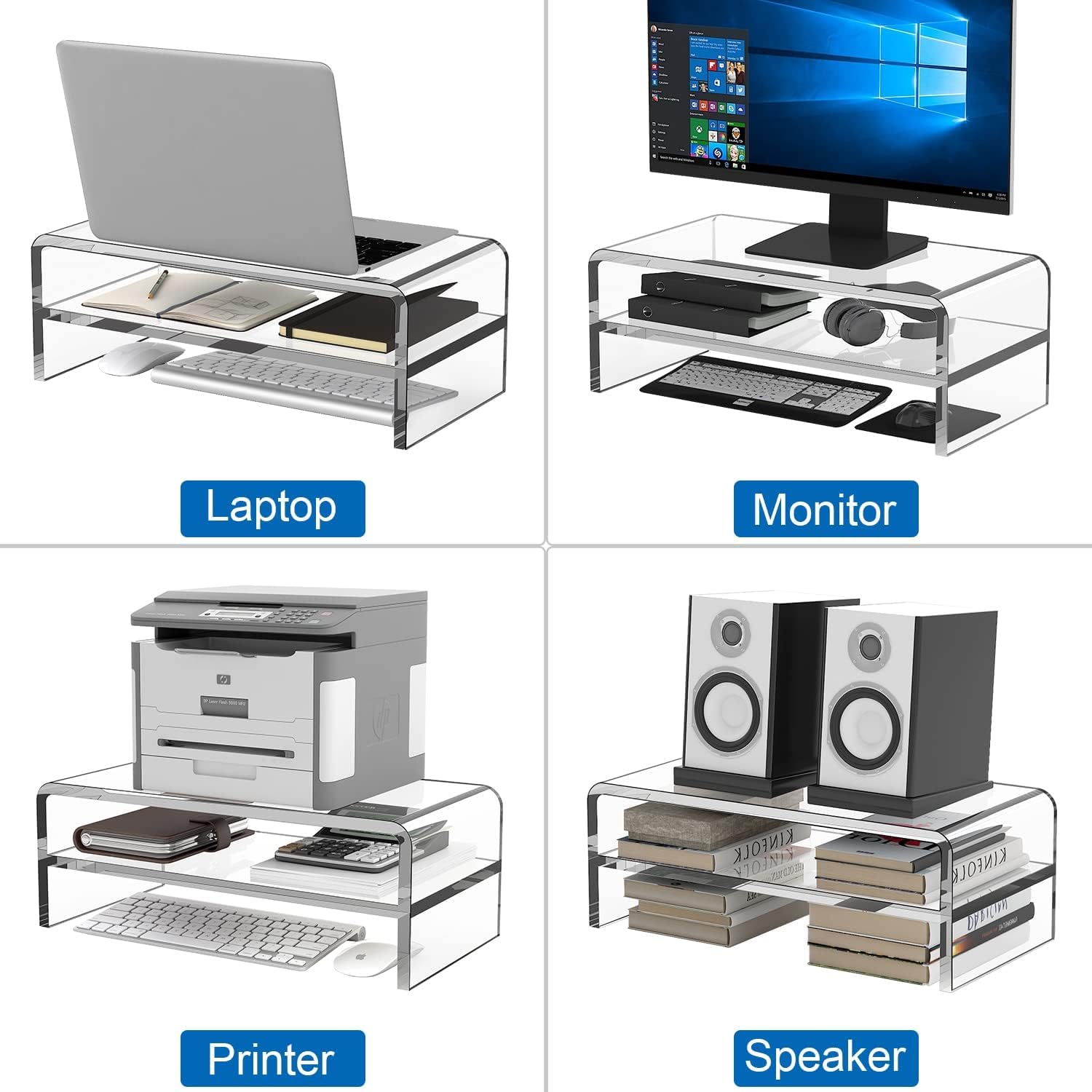 Egchi Clear Acrylic 2 Tier Monitor Stand Riser For Multi Media Pc Laptop Computer Desk Organizer Shelf