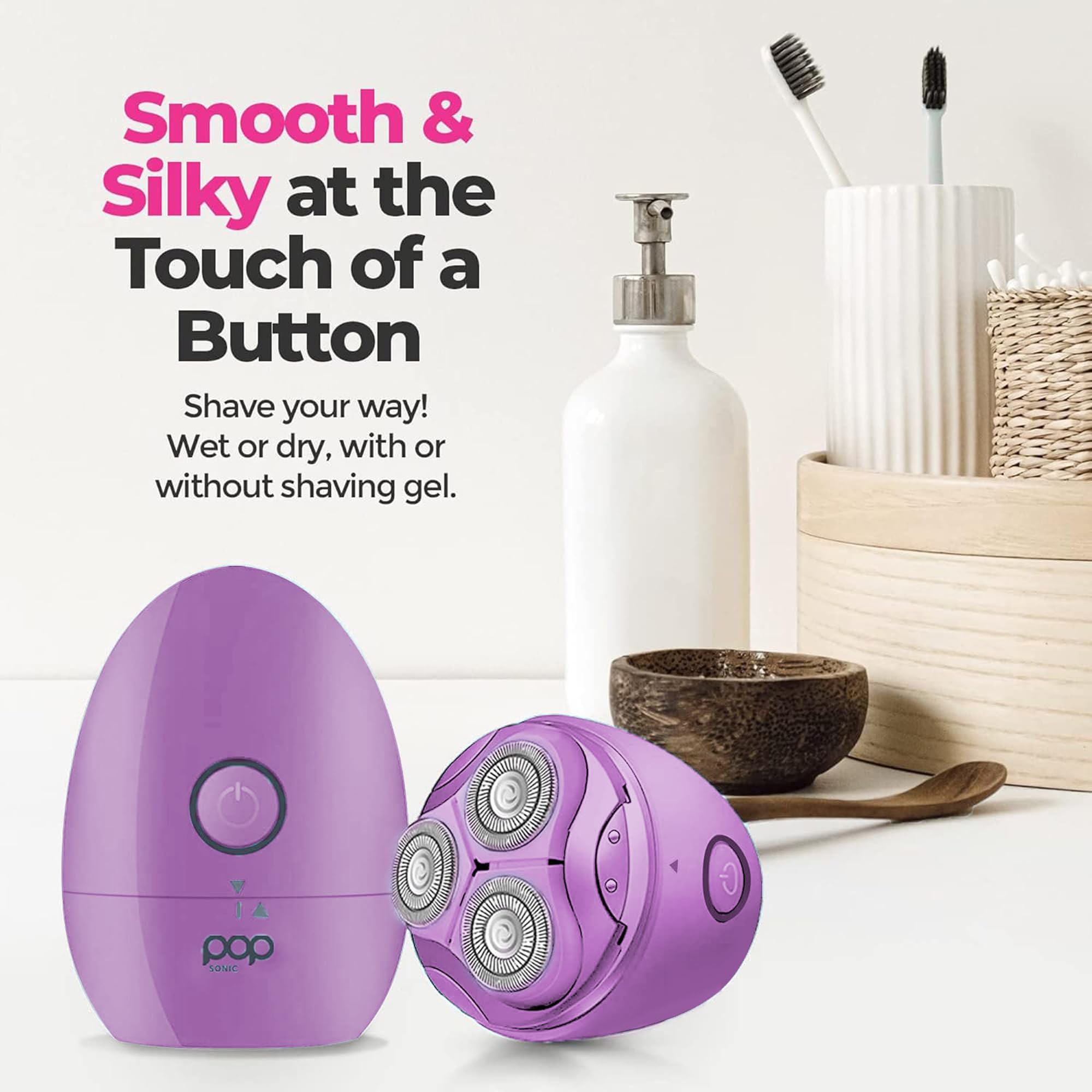 Pop Sonic Moon Shaver (Lavender)   Face & Body Shavers For Men & Women   3 Floating Rotary Heads Face Shaver W/Removable Cap   L