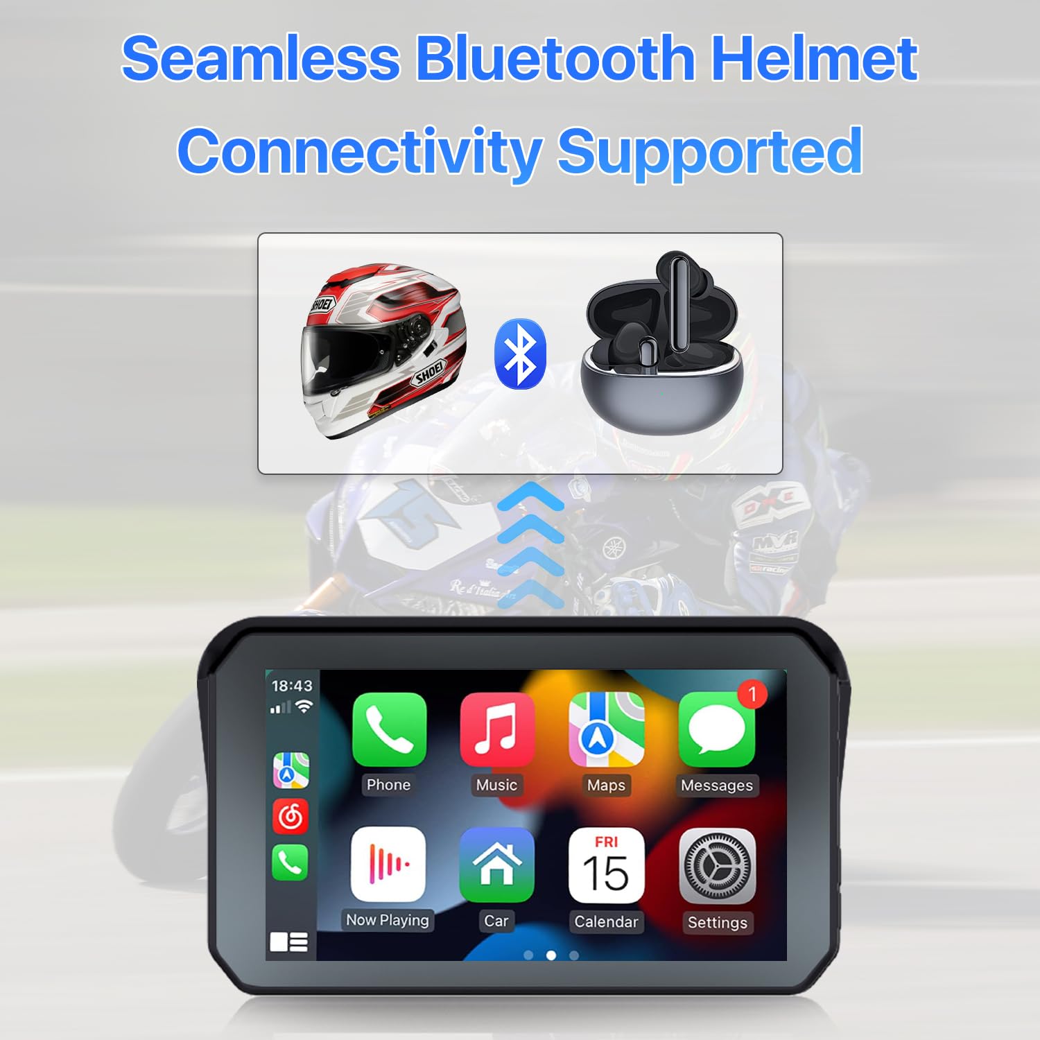 Motorcycle Dvr: Wireless Apple Carplay, Android Auto, Tpms, Dual Hd 1080P Cameras, Gps, G Sensor, Siri & Google Voice, 5 Inch Ip