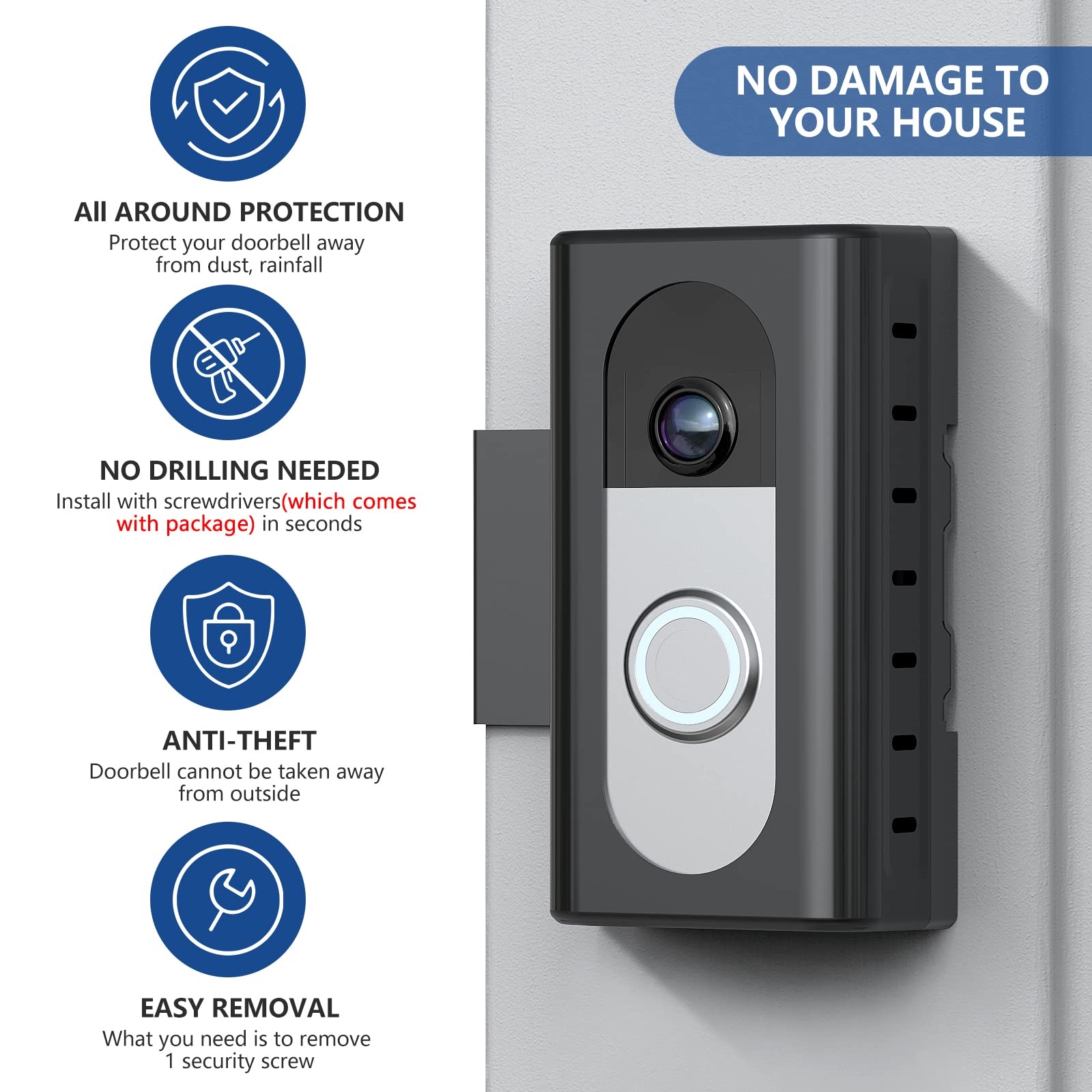 Kimilar Anti Theft Video Doorbell Mount Compatible With Ring/Blink Wireless Video Doorbell, Adjustable Mounting Bracket Accessor