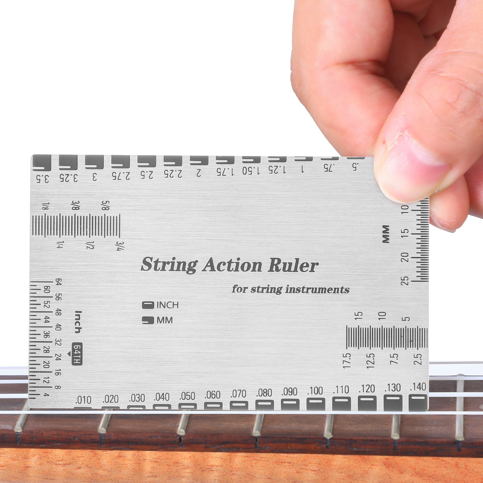 Gjinxi String Action Gauge Ruler, Guitar Height Gauge Set Up Tool, Action Gauge for Electric Bass and Acoustic Guitar, Setup Mea