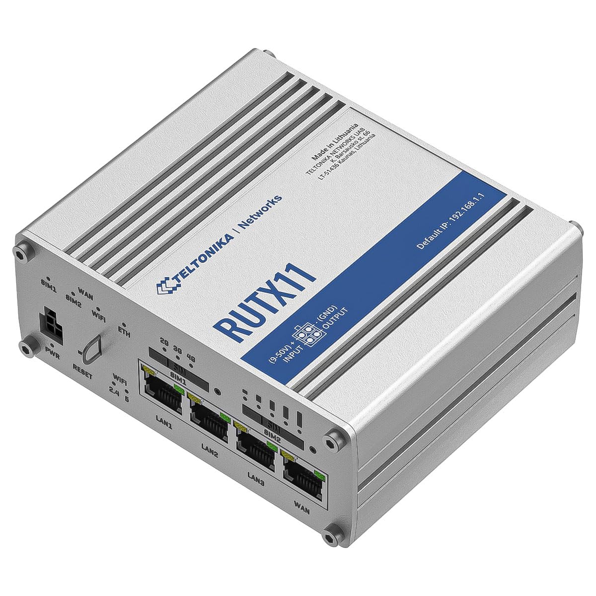 Teltonika Rutx11100400 Model Rutx11 Industrial Cellular Router; Dual Sim; For Use With Usa Carriers; Comes With Us Psu; Wi Fi & Bt; 4 X Ethernet Ports; Auto Failover; Aluminum Housing