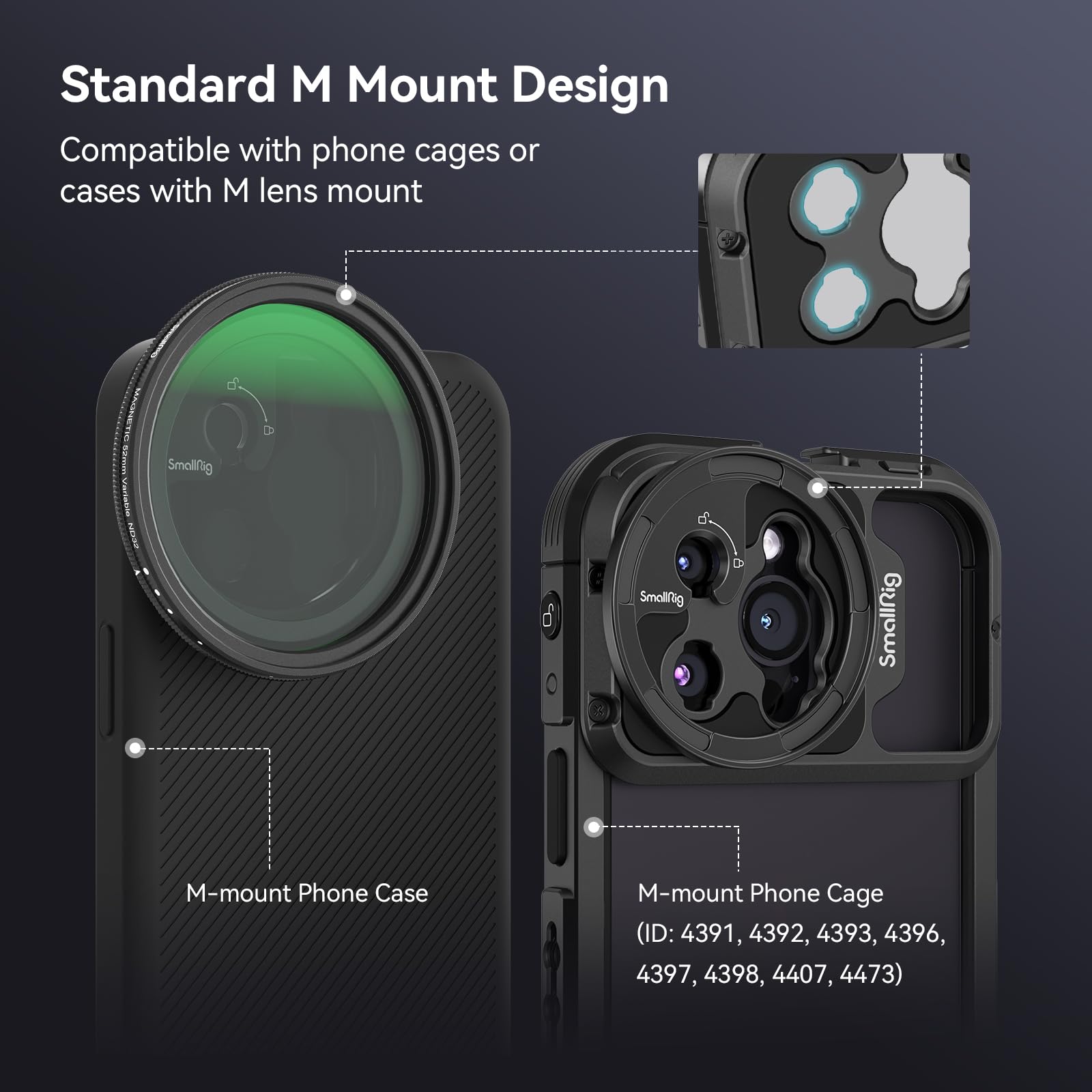 Smallrig 52Mm Magnetic Variable Nd Filter Kit, Nd2 Nd32 (1 5 Stops) Vnd Filter With M Mount Filter Adapter, No X Cross Hd Optica