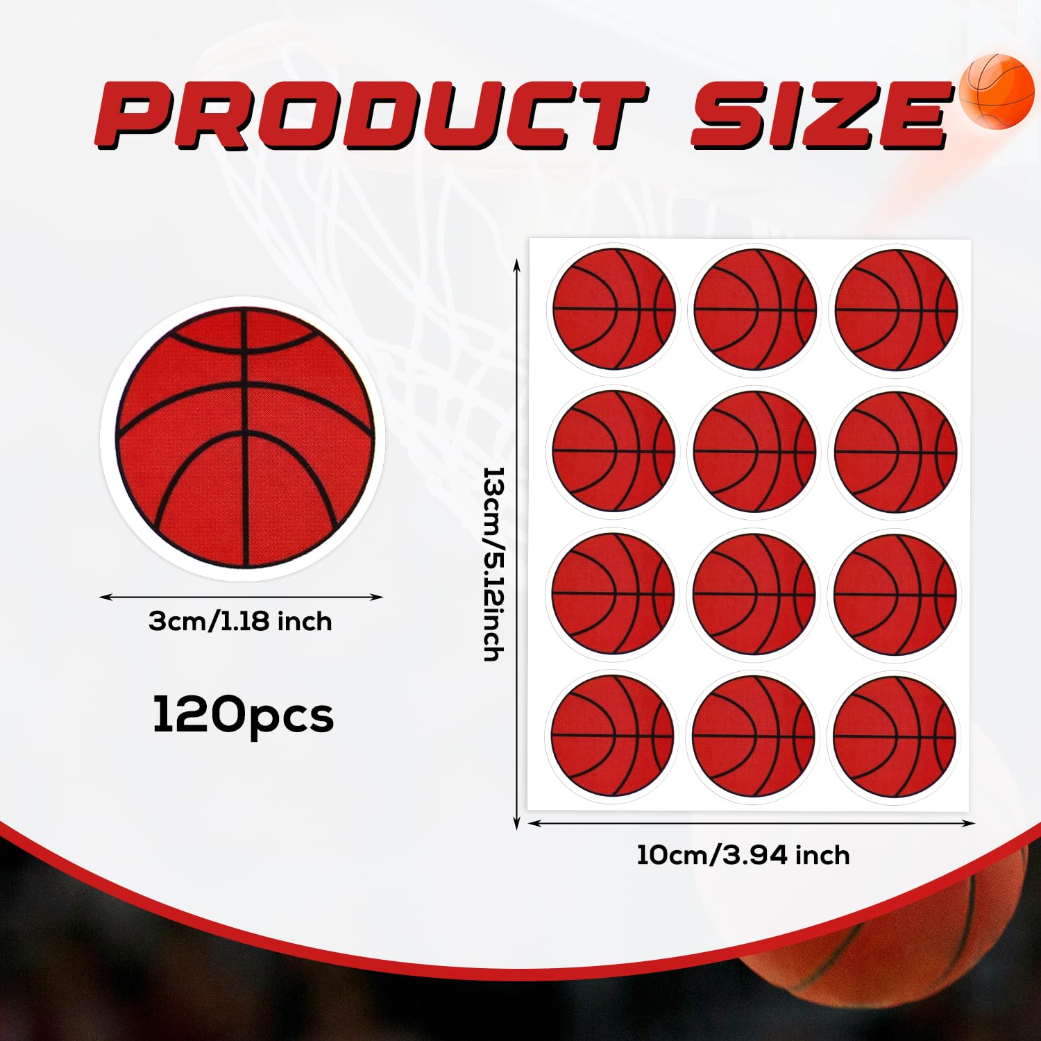 120Pcs 1.18 Inch Basketball Stickers For Kids, 10 Sheets Basketball Decals Decorative Seal Stickers Self Adhesive Basketball Par