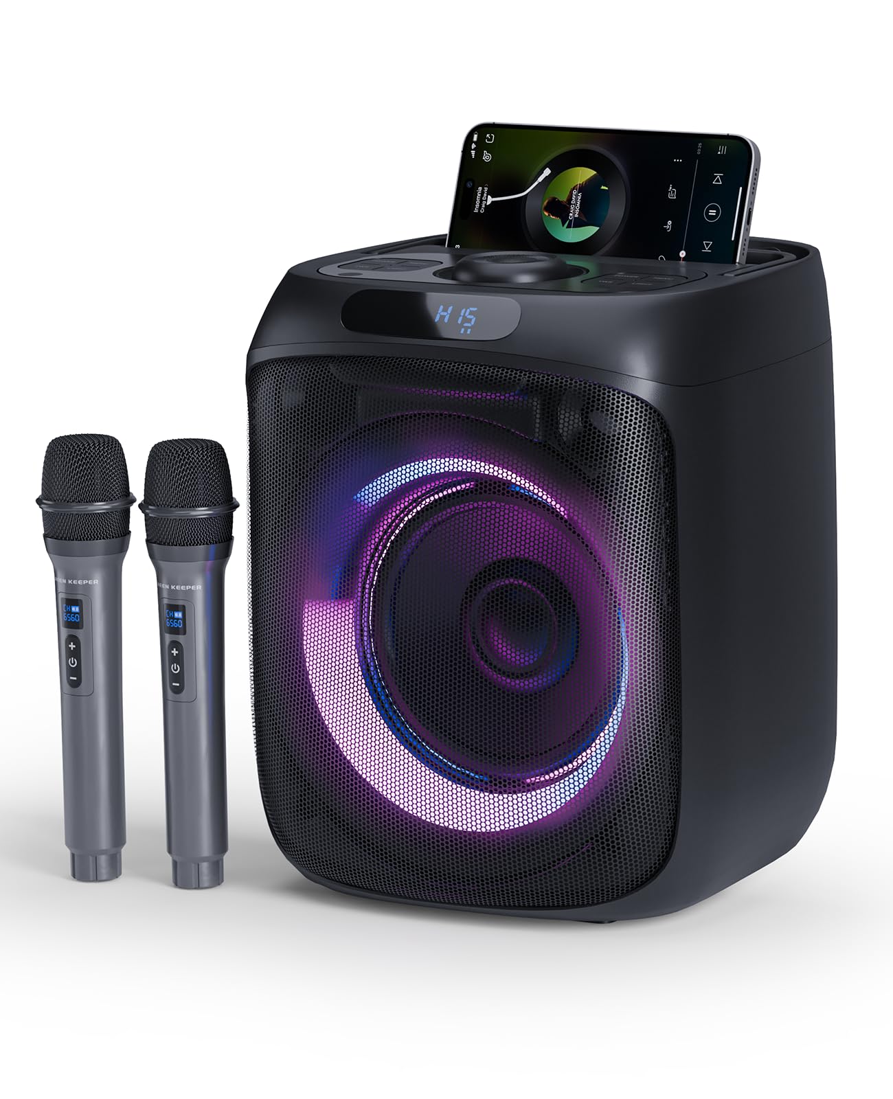 Karaoke Machine For Adults, Portable Bluetooth Karaoke Party Speaker With 2 Wireless Microphones And Remote, Voice Records, Sing