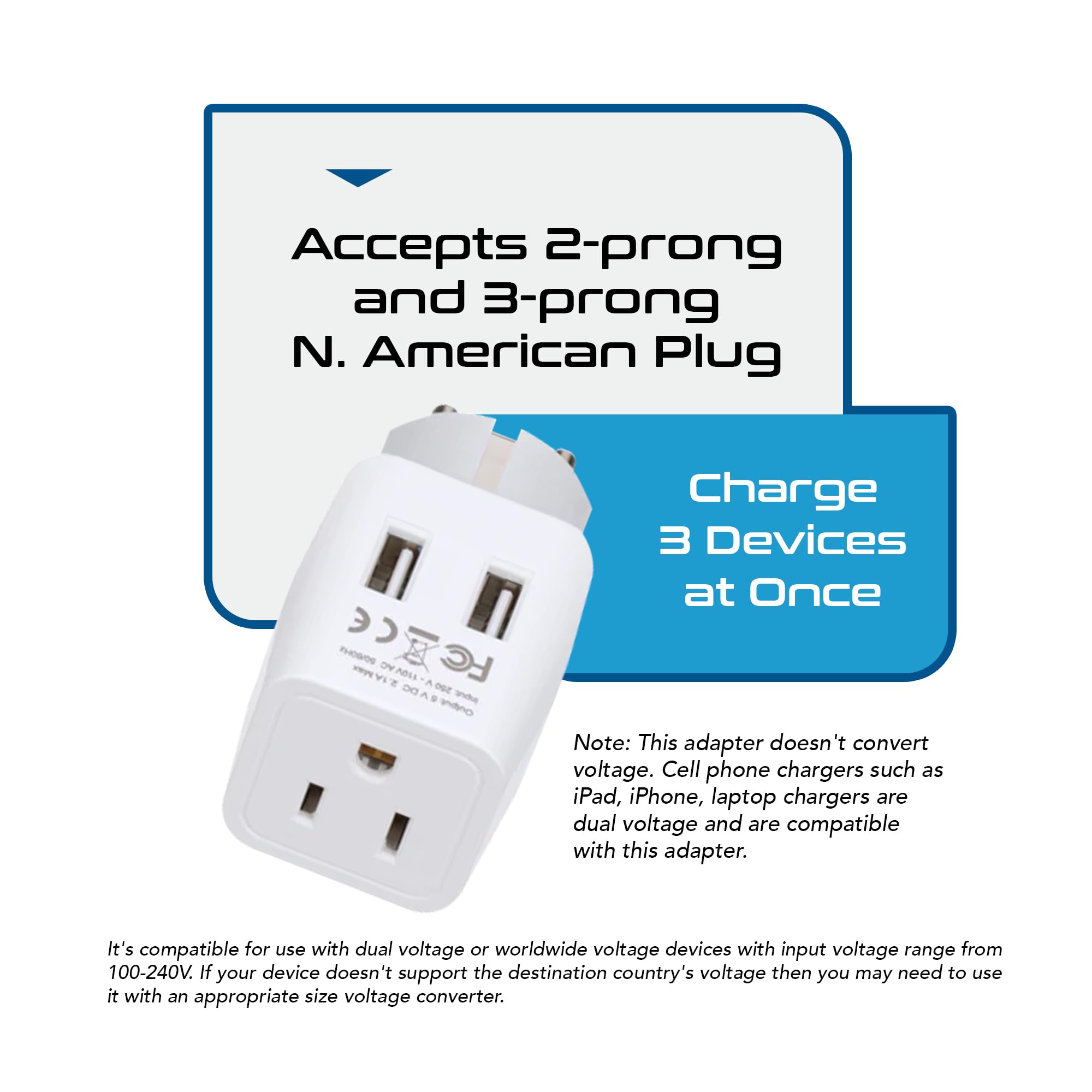 Ceptics Schuko, Germany, France, Spain Travel Adapter Plug With Dual Usb Usa Input Type E/F - Thumbnail 4
