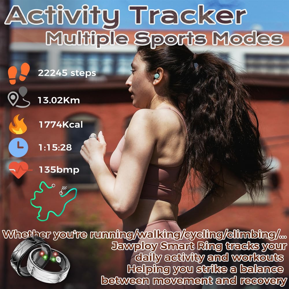 Smart Ring Fitness Tracker Sleep Tracking Heart Rate Monitor Pedometer, Waterproof Activity Tracker Fitness Ring Steps Counter,