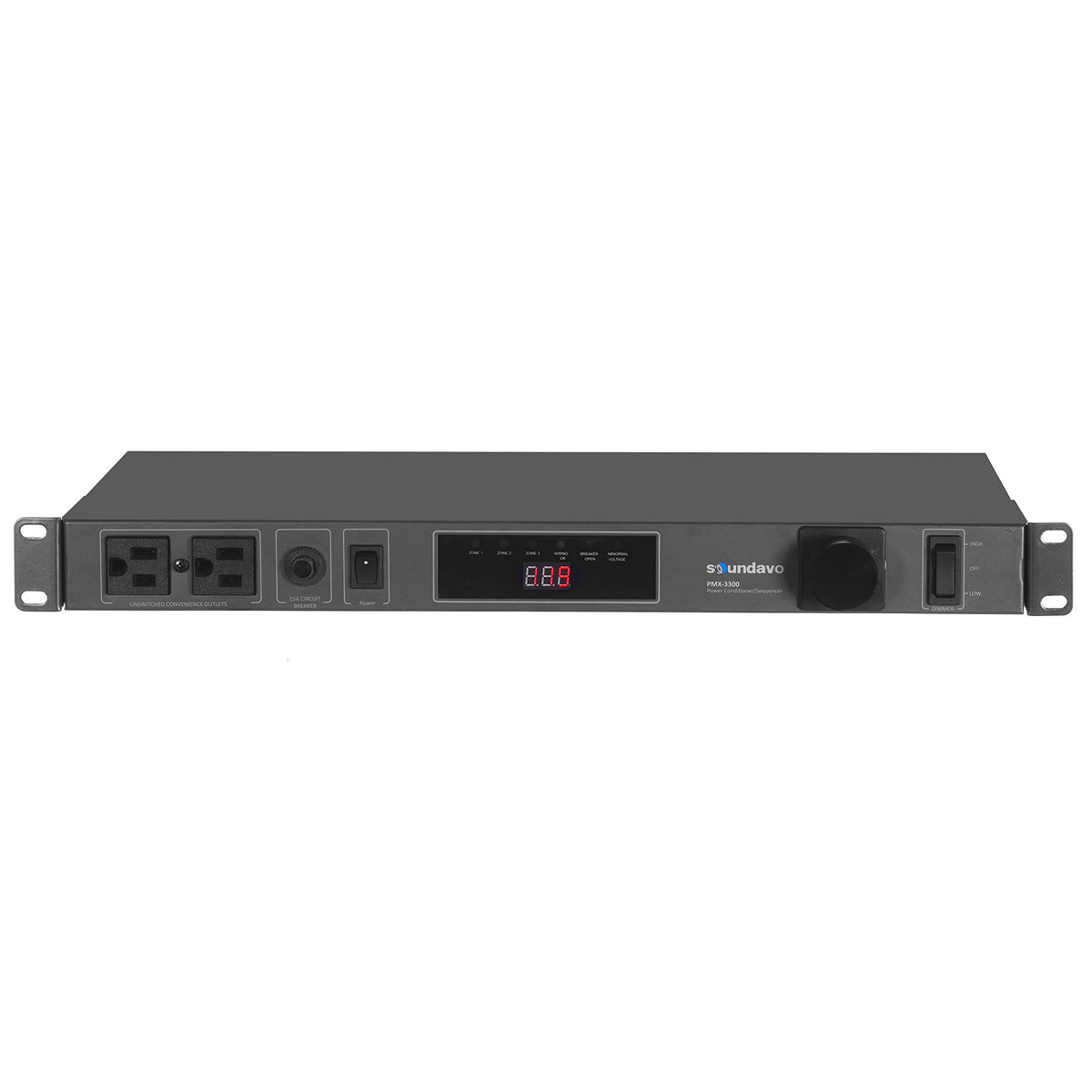 Soundavo Pmx 3300 Power Conditioner And Surge Sequencer 10 Protected Outlets And 3 Zones 15A With Led Voltmeter Display & Pullou