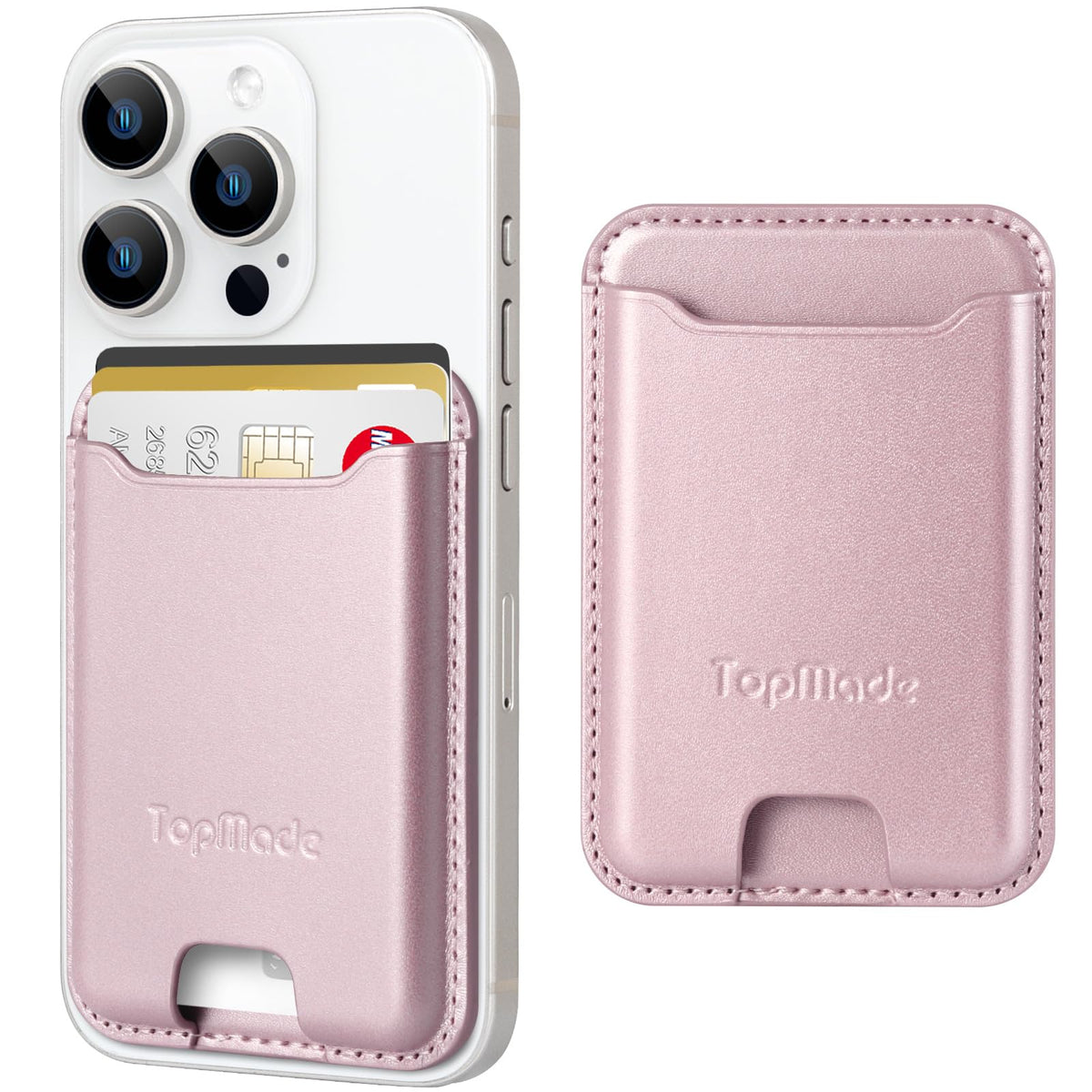 Topmade Phone Card Holder, Premium Leather Phone Wallet Stick On, Stronger 3M Adhesive Credit Card Holder For Back Of Phone Case