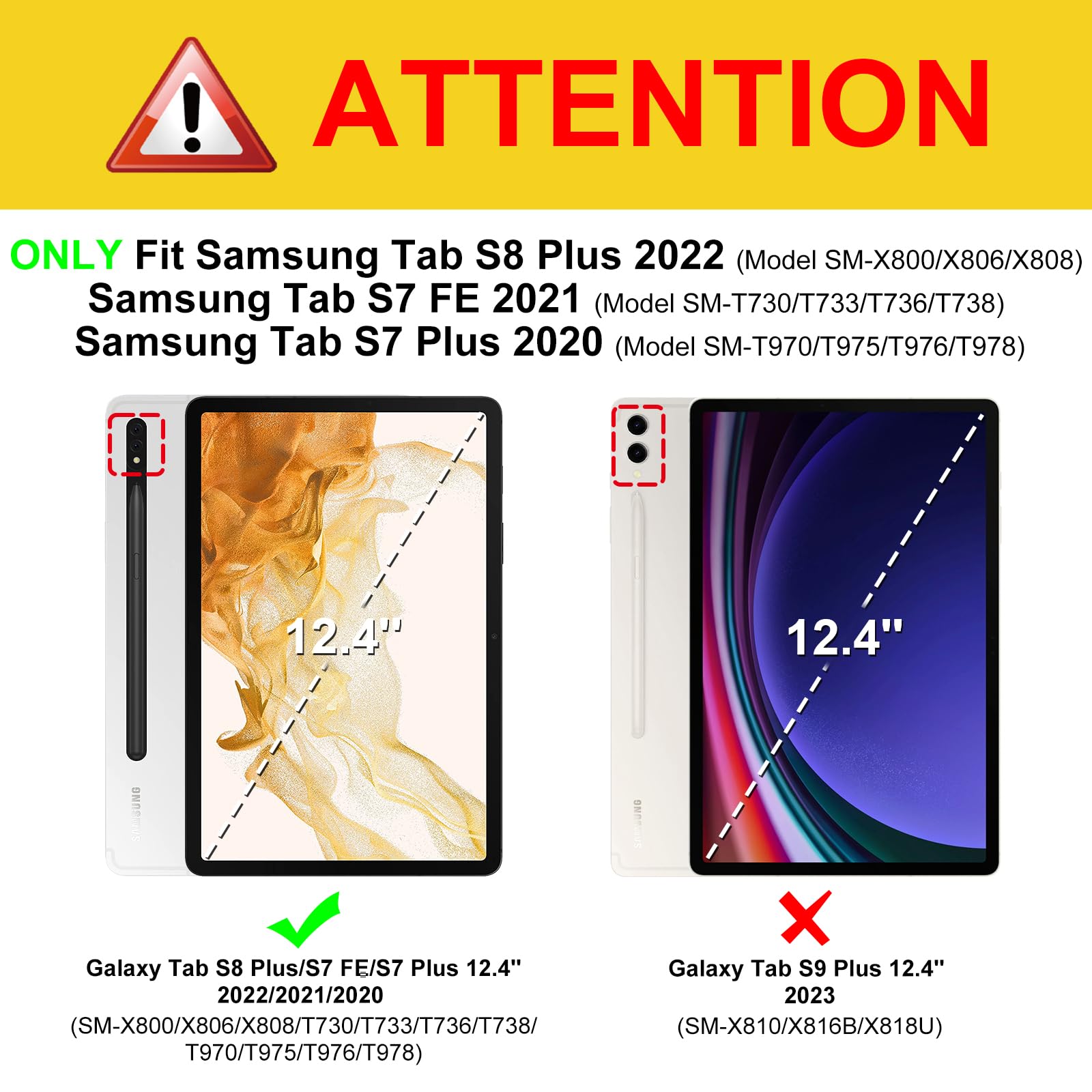 Fintie Keyboard Case For Samsung Galaxy Tab S8 Plus 2022/S7 Fe 2021/S7 Plus 2020 12.4 Inch With S Pen Holder, Slim Stand Cover D