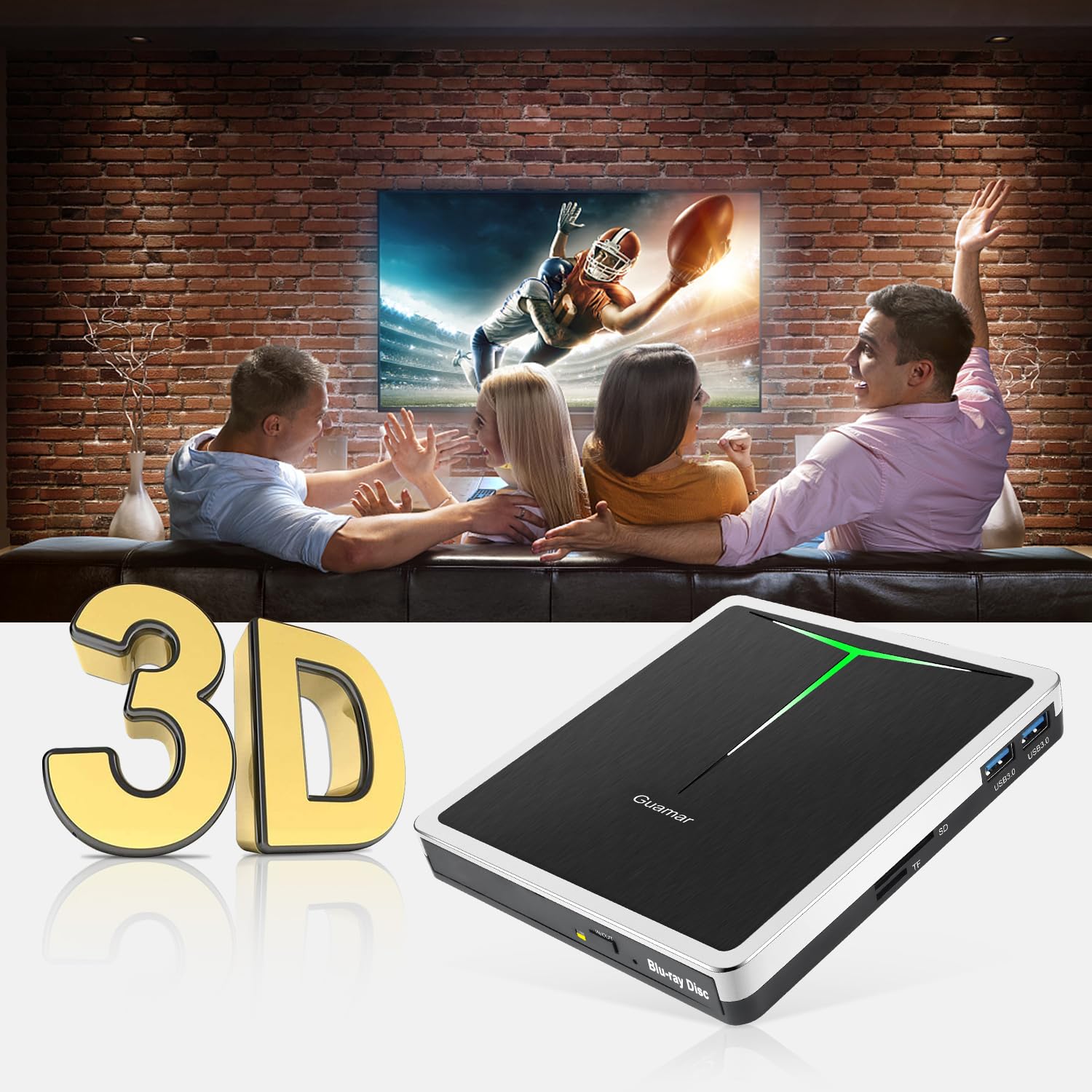 Guamar External Blu Ray Drive, Usb C Blu Ray Burner Portable Bluray Dvd Player Bd Reader Writer, Slim Usb 3.0 Blueray/Dvd Cd Opt