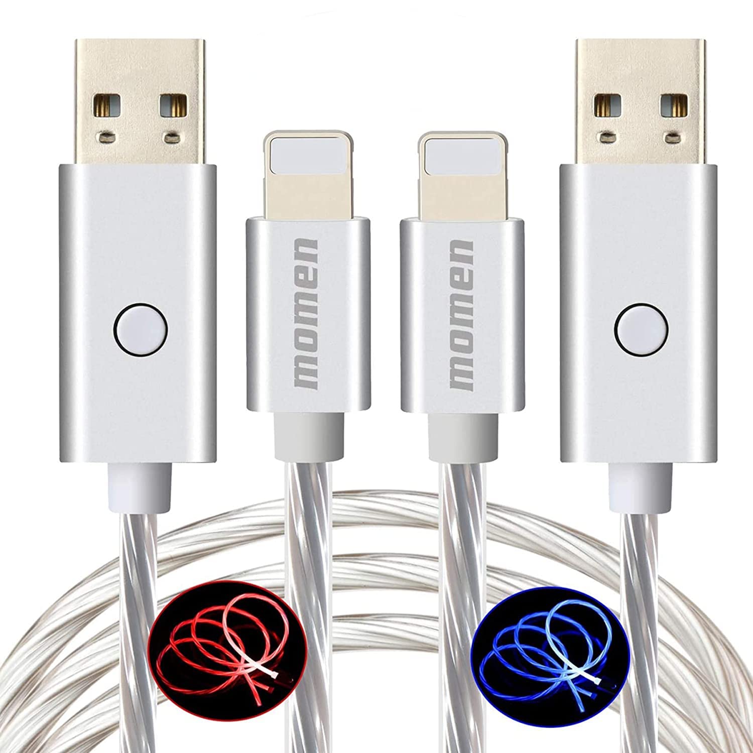 Iphone Charger Cord, 10Ft Lighting Cables 2 Packs, Light Up Usb Charging Cord For Iphone 14/13/12/11/11 Pro/11 Pro Max/X/8/8 Plu
