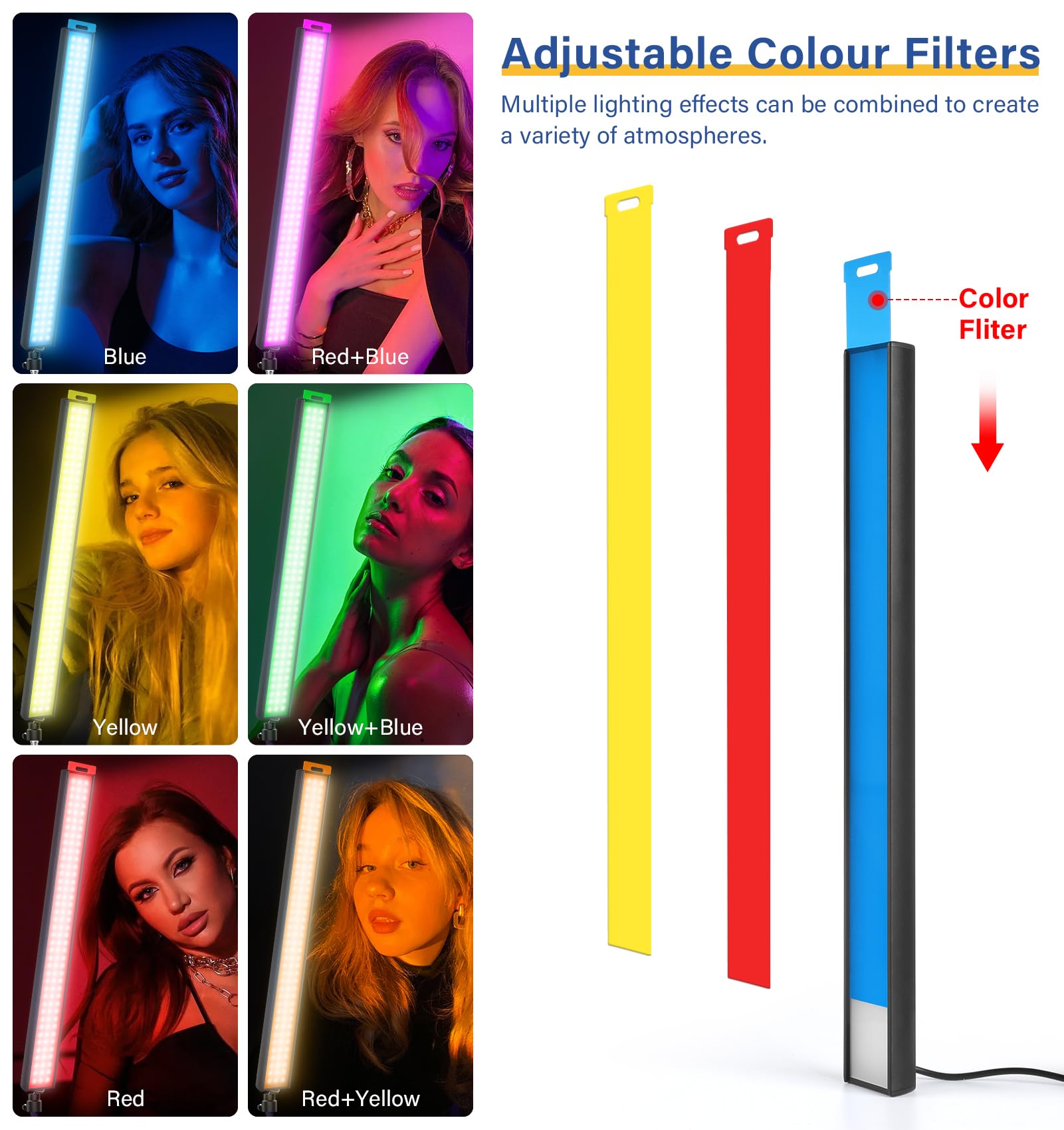 2 Pack Led Video Light Stick With 63'' Tripod Stand/Color Filter, Dimmable 2500K 8500K Bi Color Studio Light Wand Photography Li