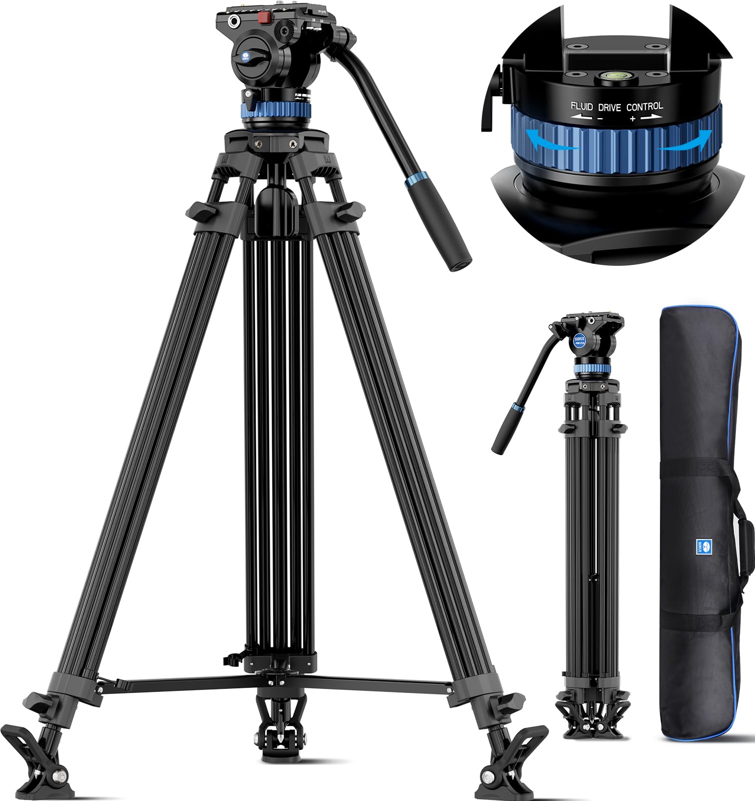 Sirui Am 25S Video Tripod, 74.8' Professional Heavy Duty Tripod With Adjustable Damping Fluid Head For Camcorder, Cameras, Dslr, 360� Pan & +90�/ 75� Tilt, Quick Release Plate, Max Load 22.0Lb
