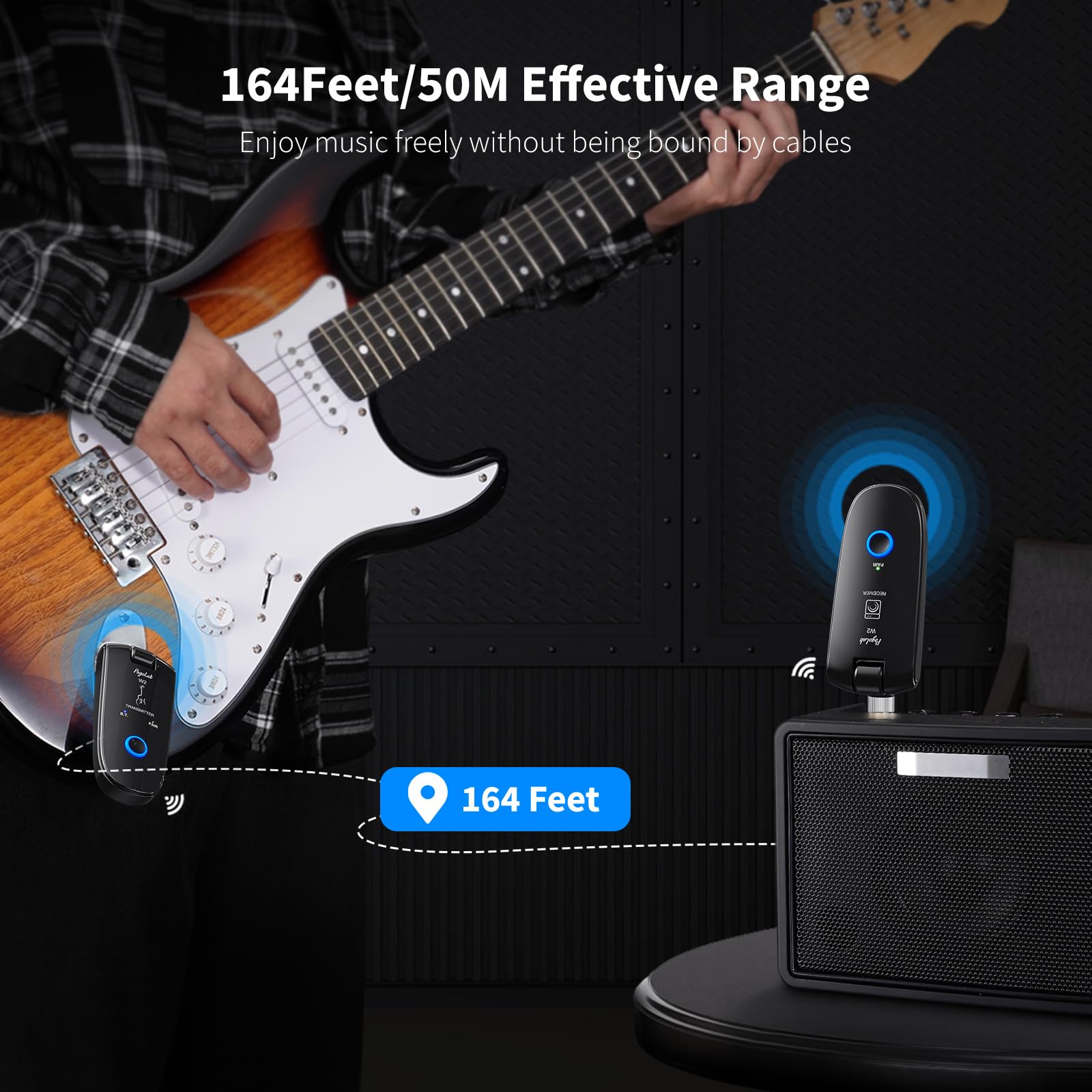 Pogolab Uhf Wireless Guitar System With Bt Function, Rechargeable Guitar Wireless Transmitter Receiver, 6.35Mm & 3.5Mm 2 In 1 Pl