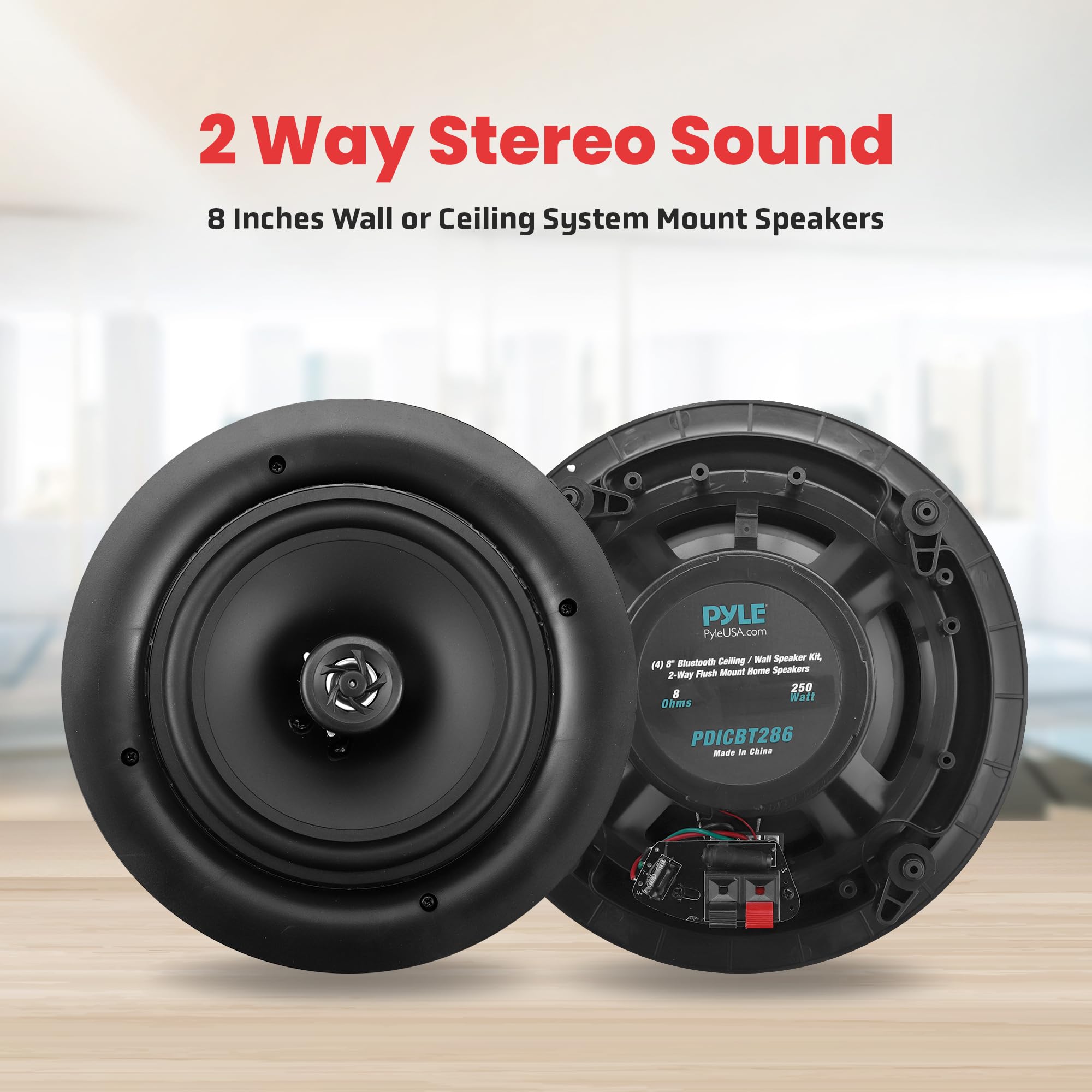 Pyle 8    4 Bluetooth Flush Mount - In-Wall In-Ceiling 2-Way Speaker System Quick Connections Changeable Round/Square Grill Poly
