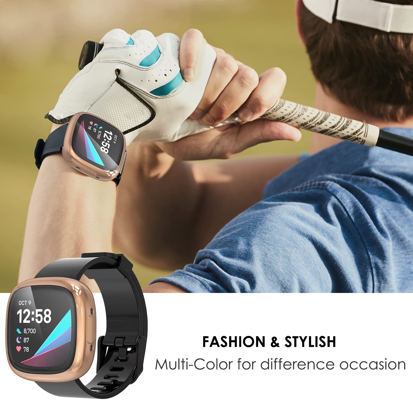 Simpeak 5-Pack Screen Protector Compatible With Fitbit Sense 2/Versa 4 Smartwatch, Soft Tpu Plated Bumper Case Full Protection P