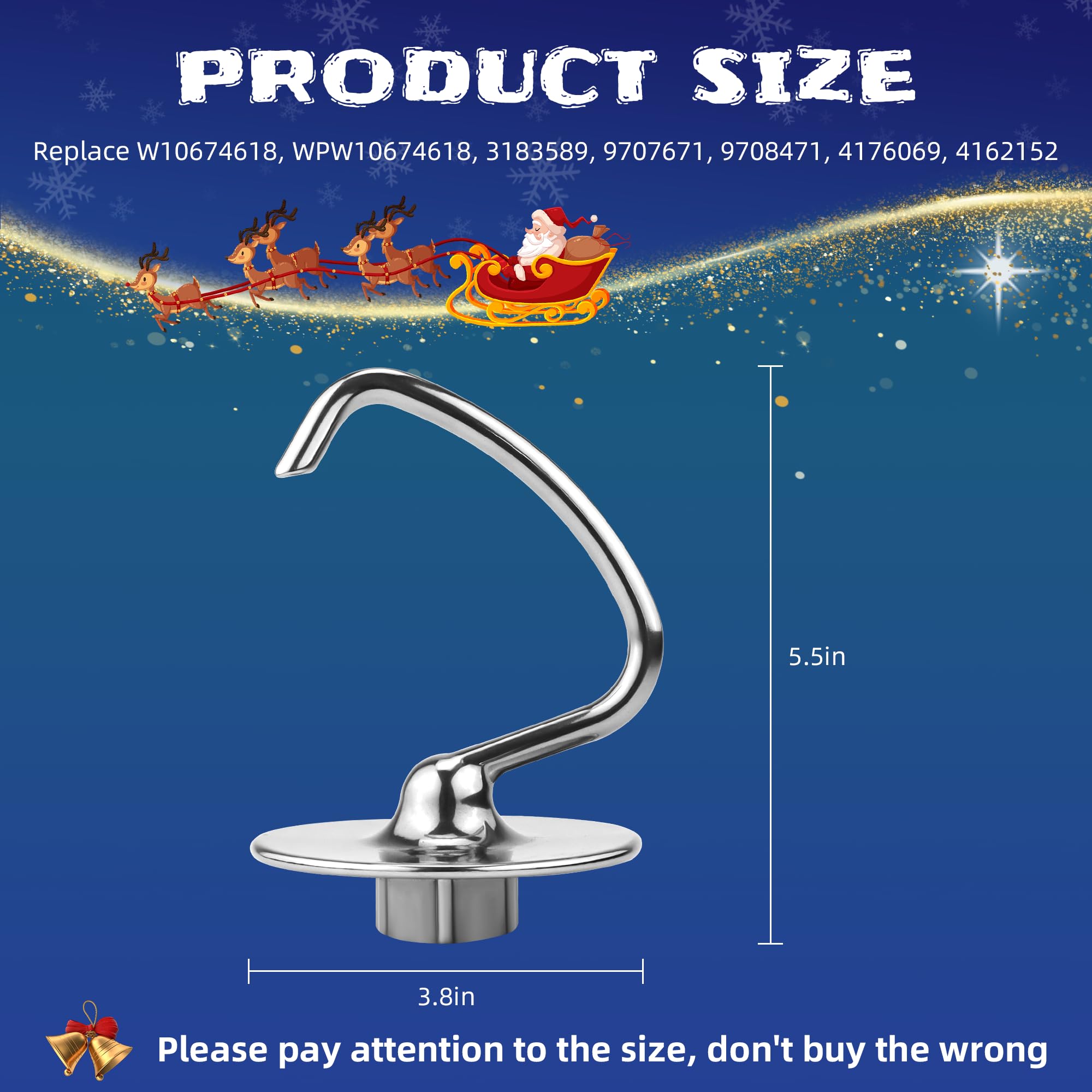 Stainless Steel Dough Hook For 4.5/5.0 Qt Kitchen Mixer Attachment K45Dh Dough Hook Replacement For K45 K45Ss Ksm90 Ksm150 Mixer