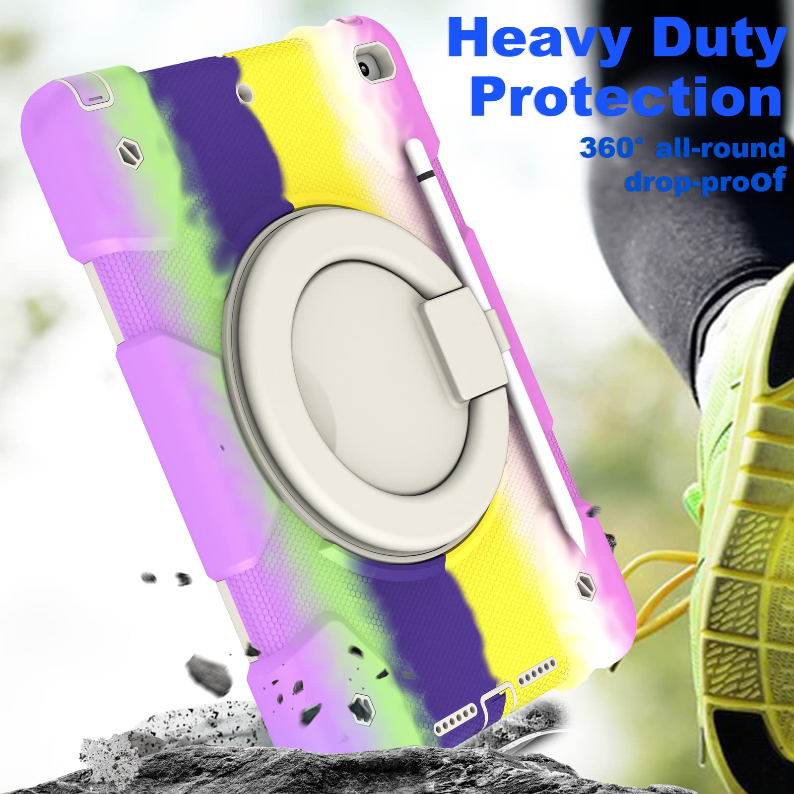 Andnary Ipad 9Th/ 8Th/ 7Th Generation Case 10.2 Inch With Pencil Holder [360 Rotating Handheld Stand], Full Body & Drop Proof Ca