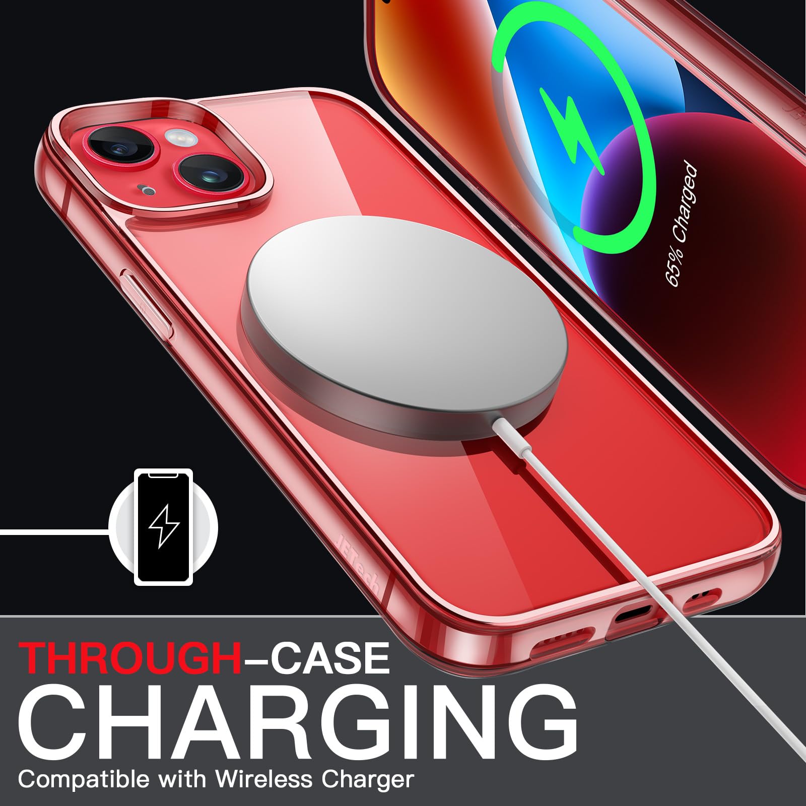 Jetech Case For Iphone 14 Plus 6.7 Inch, Non Yellowing Shockproof Phone Bumper Cover, Anti Scratch Clear Back (Red)