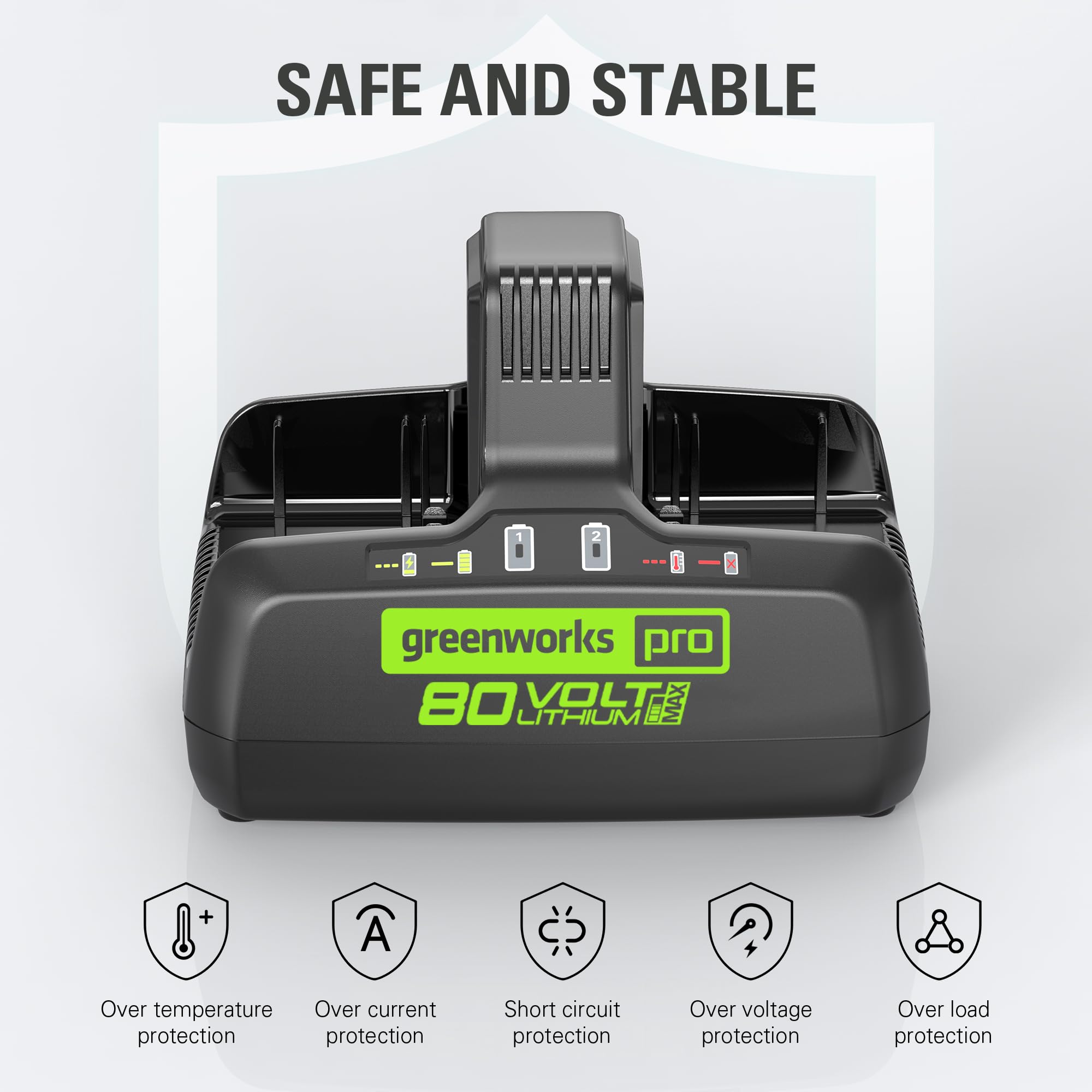 Greenworks Pro 80V 8A Dual Port Rapid Charger | Genuine Battery Charger | Compatible Tools With 75 80V Tools