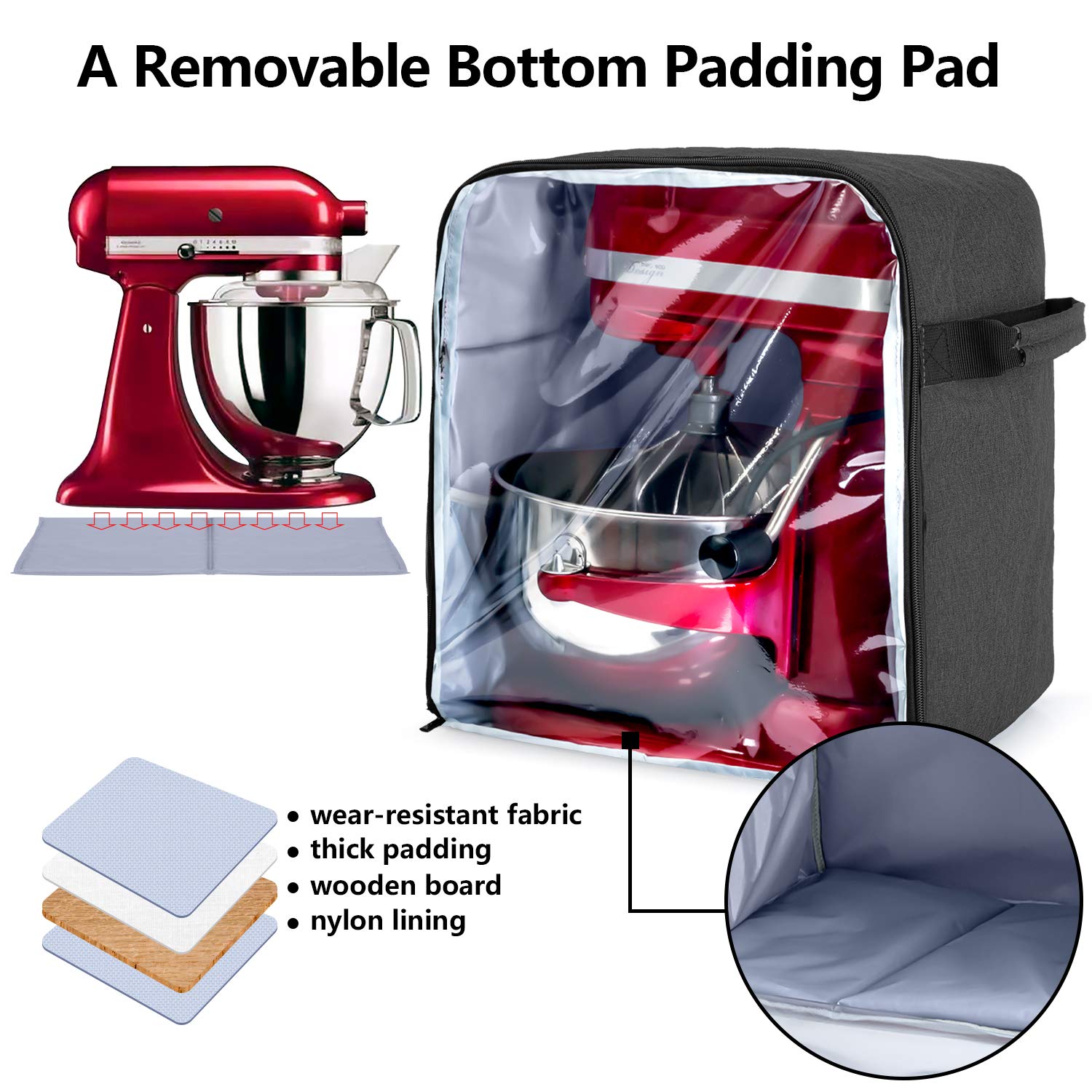 Luxja Dust Cover Compatible With 4.5 Quart And 5 Quart Kitchenaid Mixers (With A Bottom Padding Pad), Dust Cover (Clear Front Pa