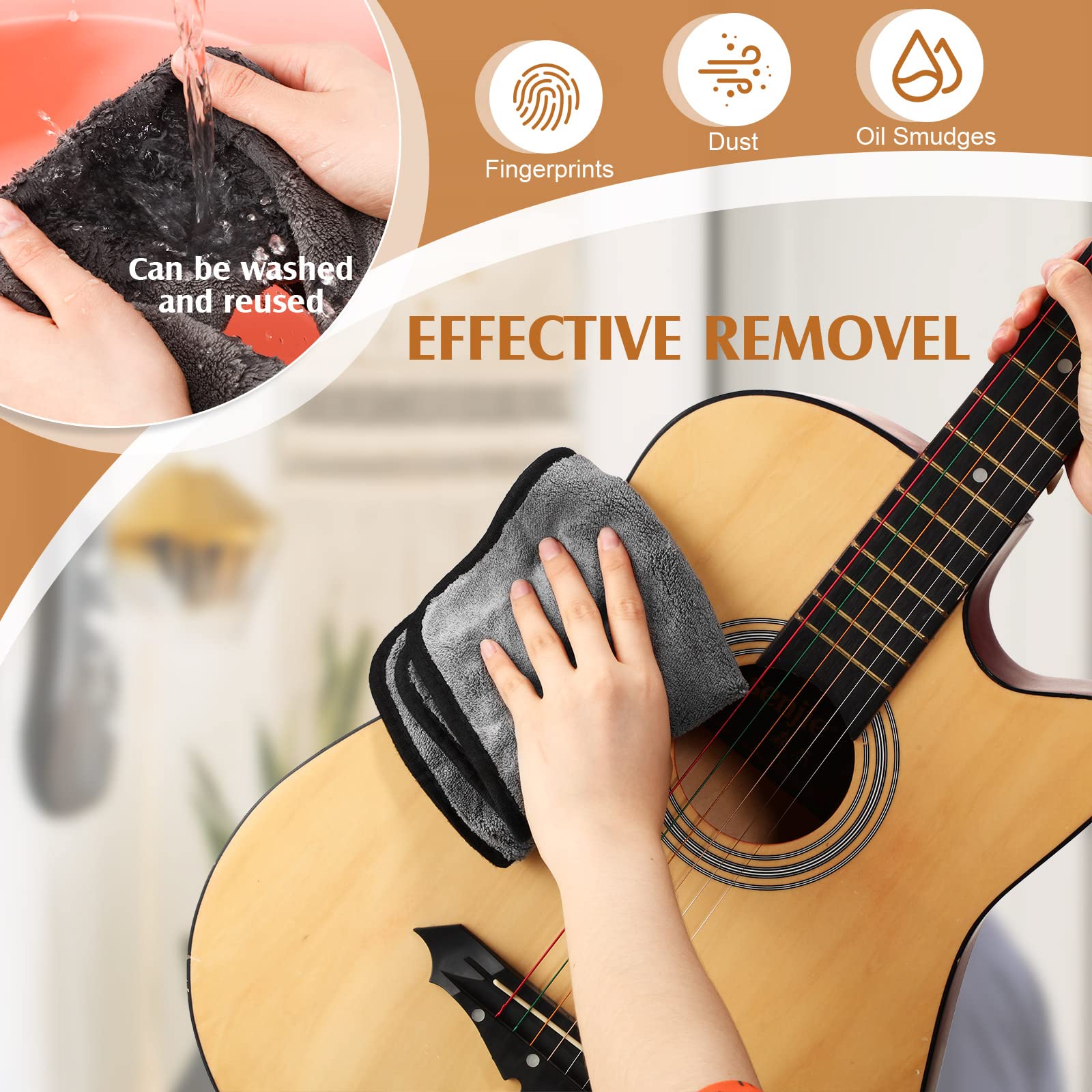 3 Pack Plush Microfiber Guitar Cloth Soft Cleaning Polishing Cloth Microfiber Towels For Guitar Bass Violin Piano Cleaning Instr