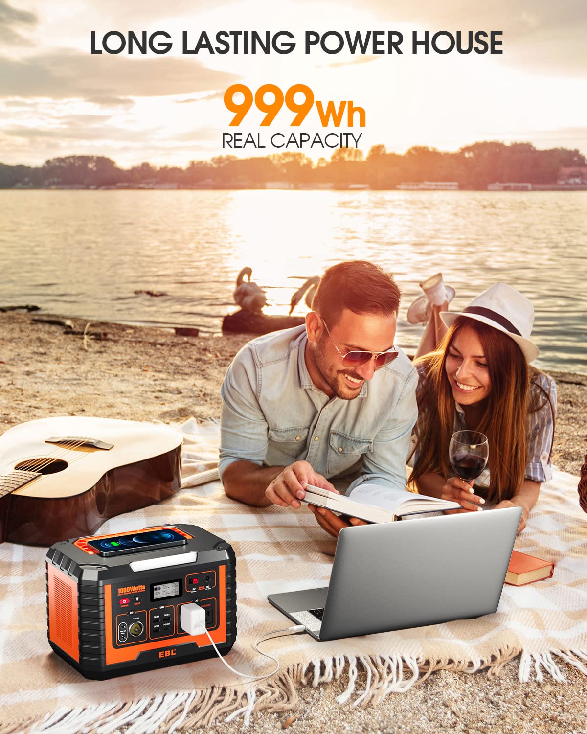 Ebl 1000W Solar Generator With 200W Portable Solar Panel, Power Station 1000W, Backup Battery Pack - Solar Kit For Rv/Van Campin