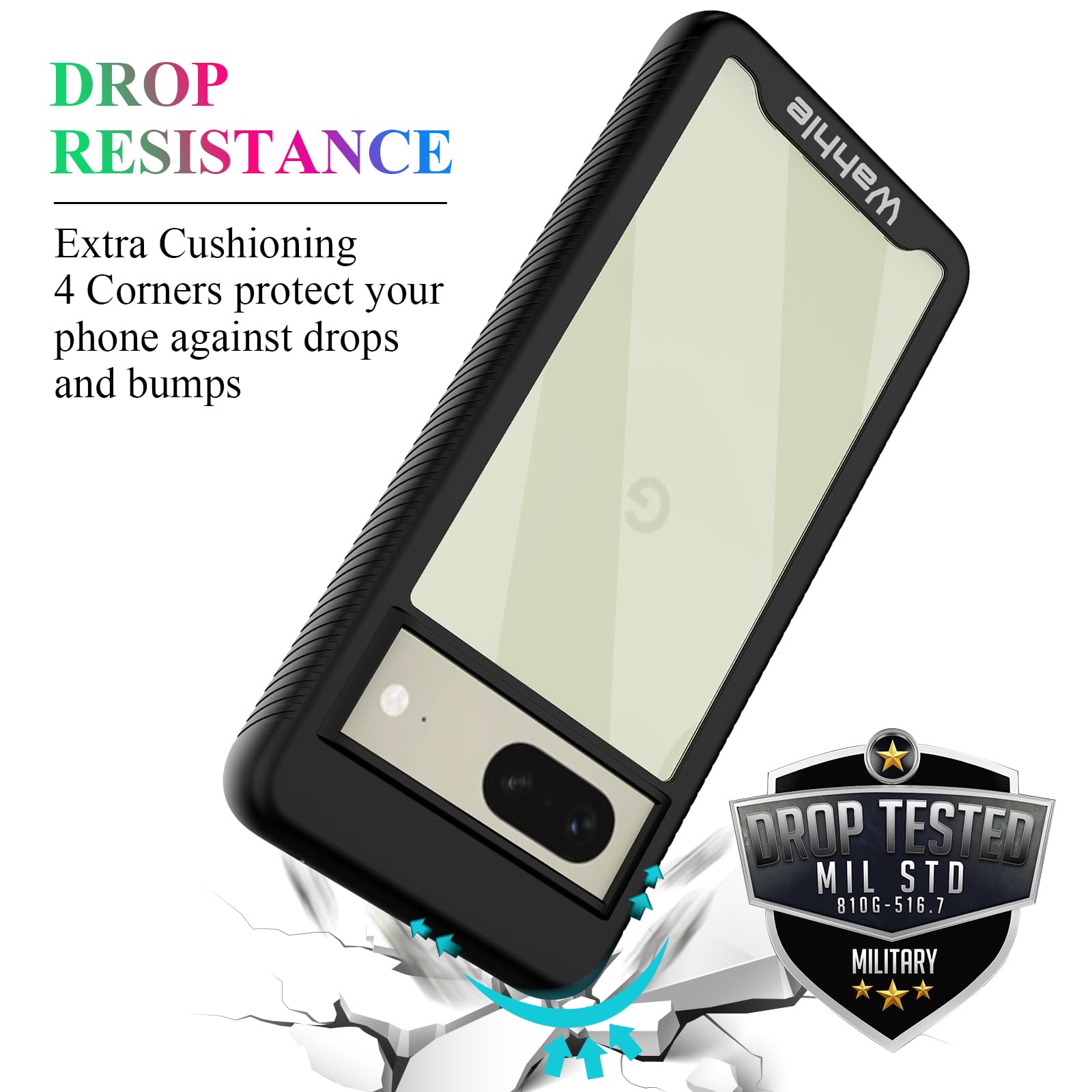 Wahhle Compatible With Google Pixel 7 Case, Built In Screen Protector Full Body Shockproof Slim Fit Bumper Protective Phone Cove