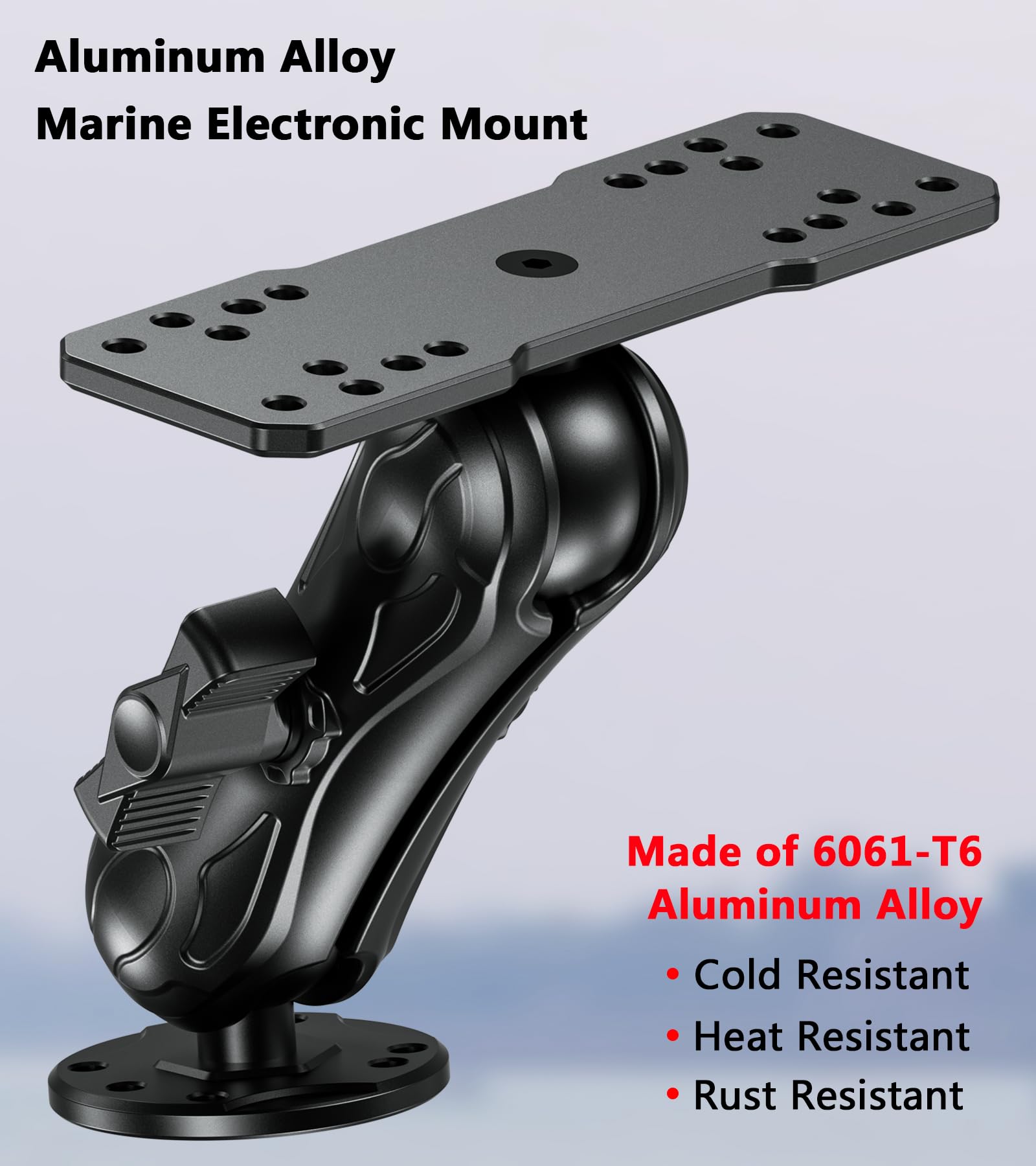 Vazeswin Aluminum Alloy Fish Finder Mount With C Size 1.5'' Ball Rectangle Plate & Round Base, 5.7'' Medium Arm Marine Electroni