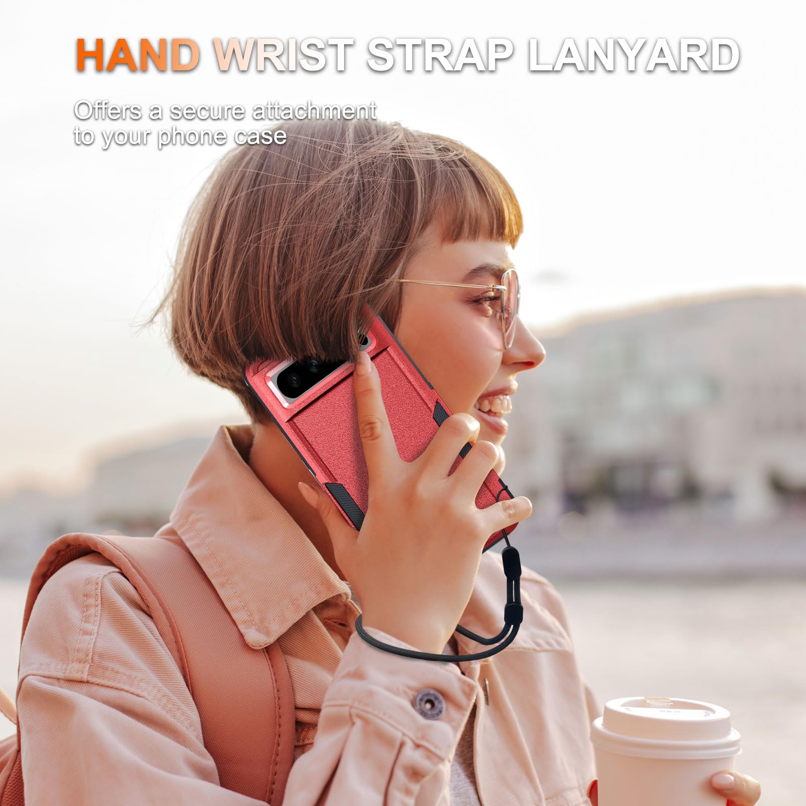 Rmocr Case For Google Pixel 8 Pro, Full Body Heavy Duty Rugged Shockproof Protective Phone Cover With Wrist Lanyard Strap, Tempe