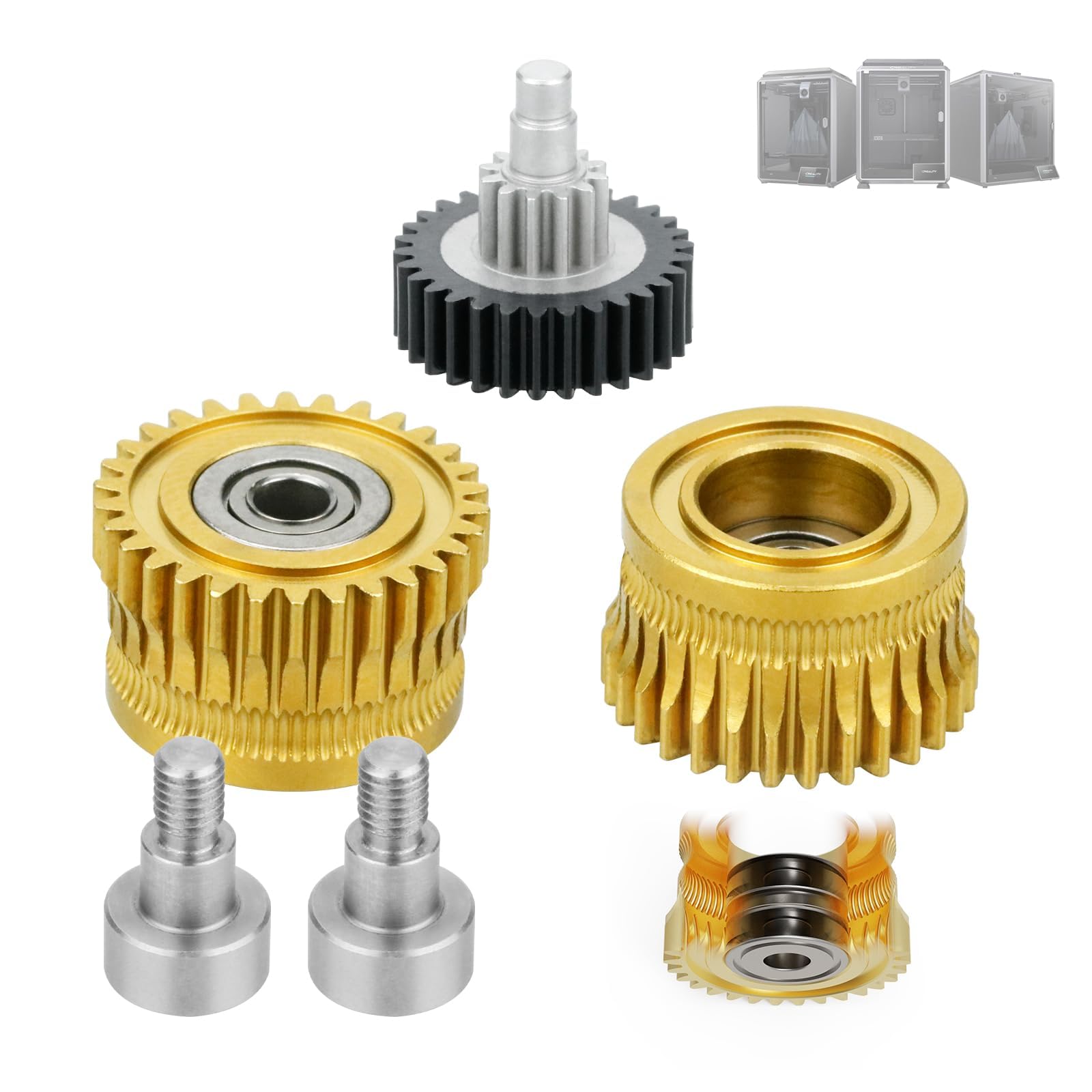 K1 Max Extruder,K1 Double Bearing Gear Upgrade Kit Hardened Steel Dlc Gold+Reduction Gear,All Metal Filament Drive Extruder Gear
