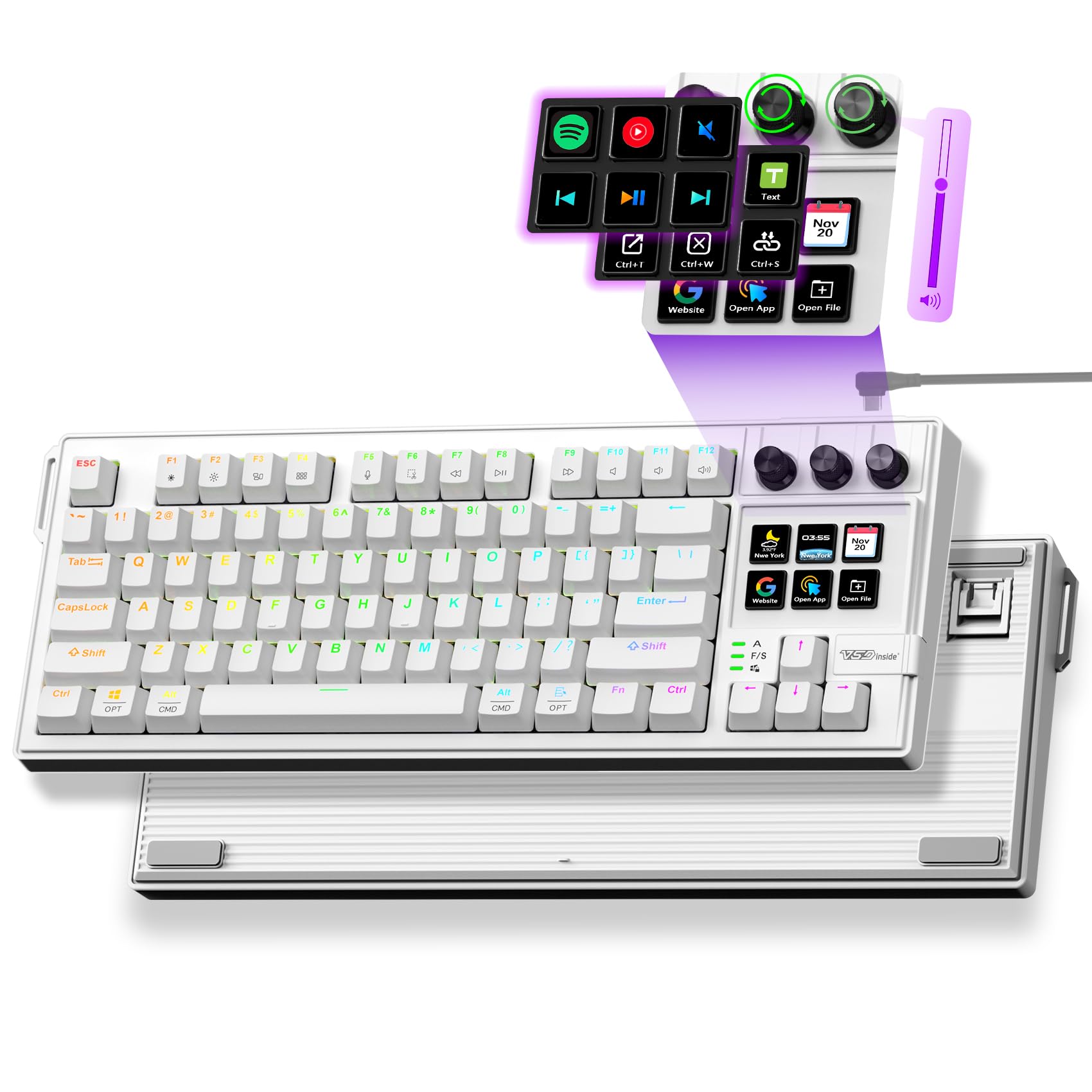 VSDINSIDE K1 Pro Macro Keyboard, Wired Only FullKey Programmable OnBoard Keypad, Custom Gaming Streaming Mechanical Keyboards 
