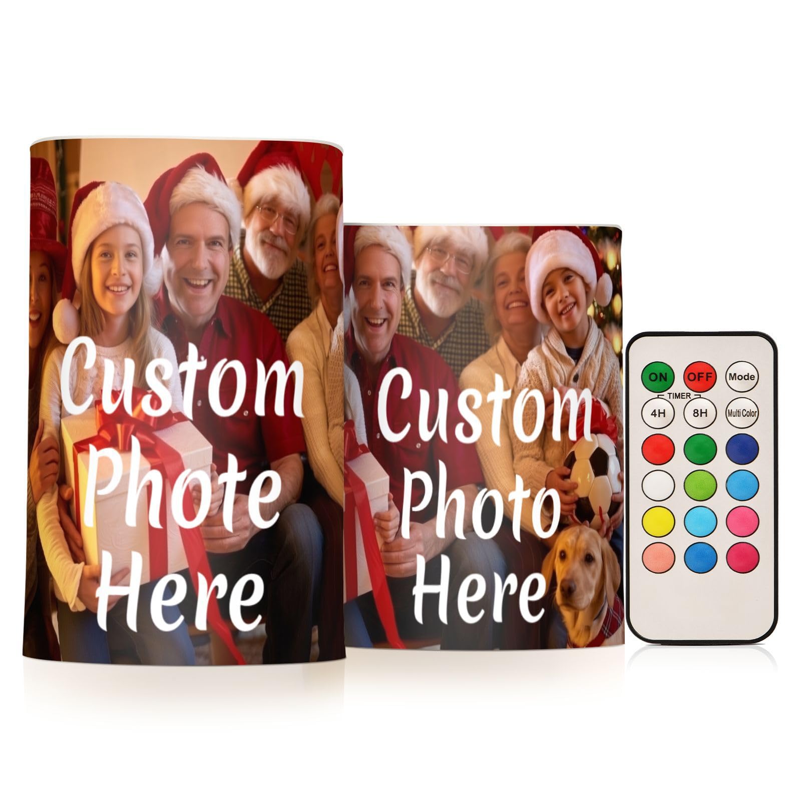 BOENLE Personalized Flickering Flameless Candles, Custom Photo LED Candles Set of 2, Remote Timer Battery Operated Candle for Va