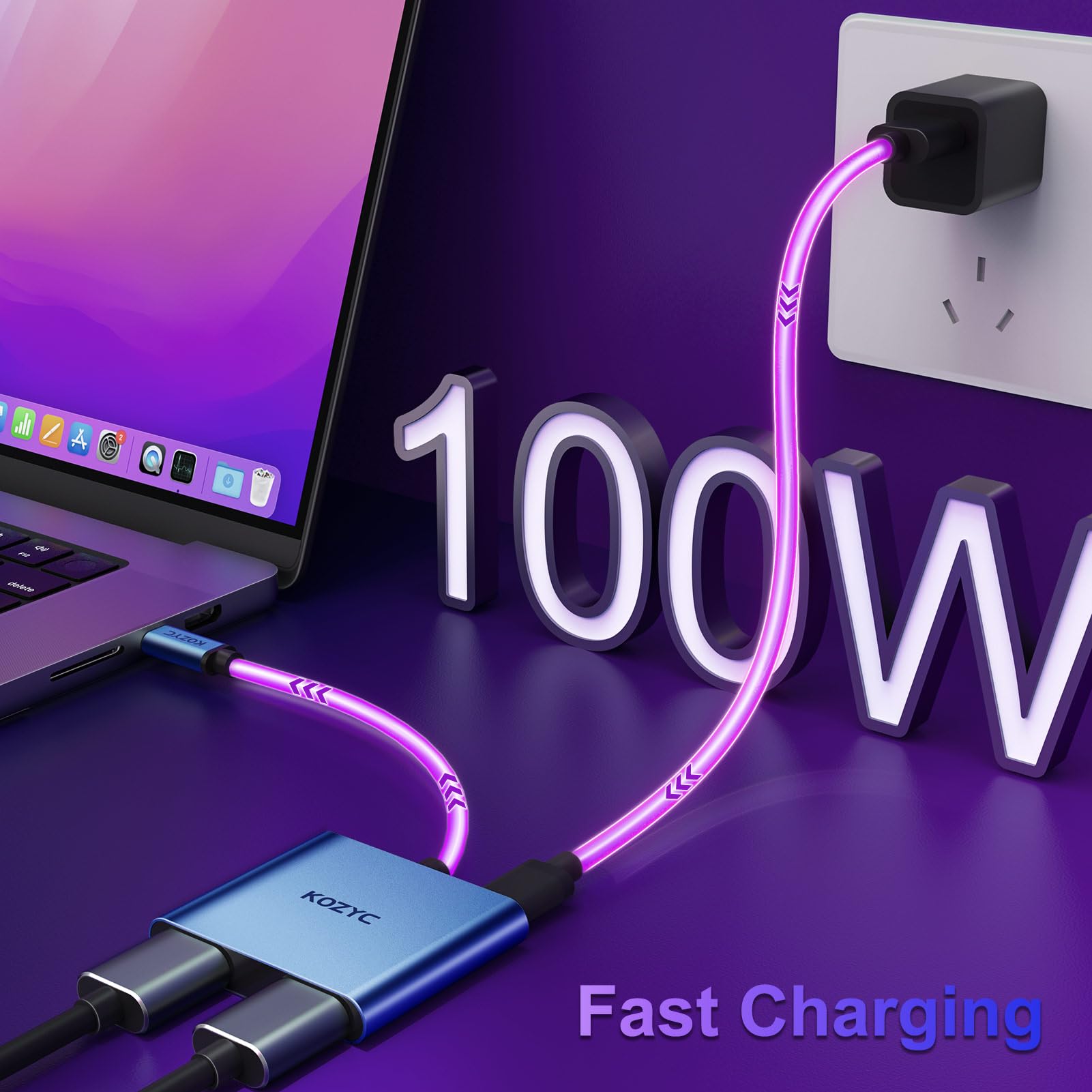 KOZYC USB C to Dual HDMI Adapter 4K@30Hz 100W PD USB 3.0 Hub Multiport MST Extended Display Blue K1AD14UH-BE