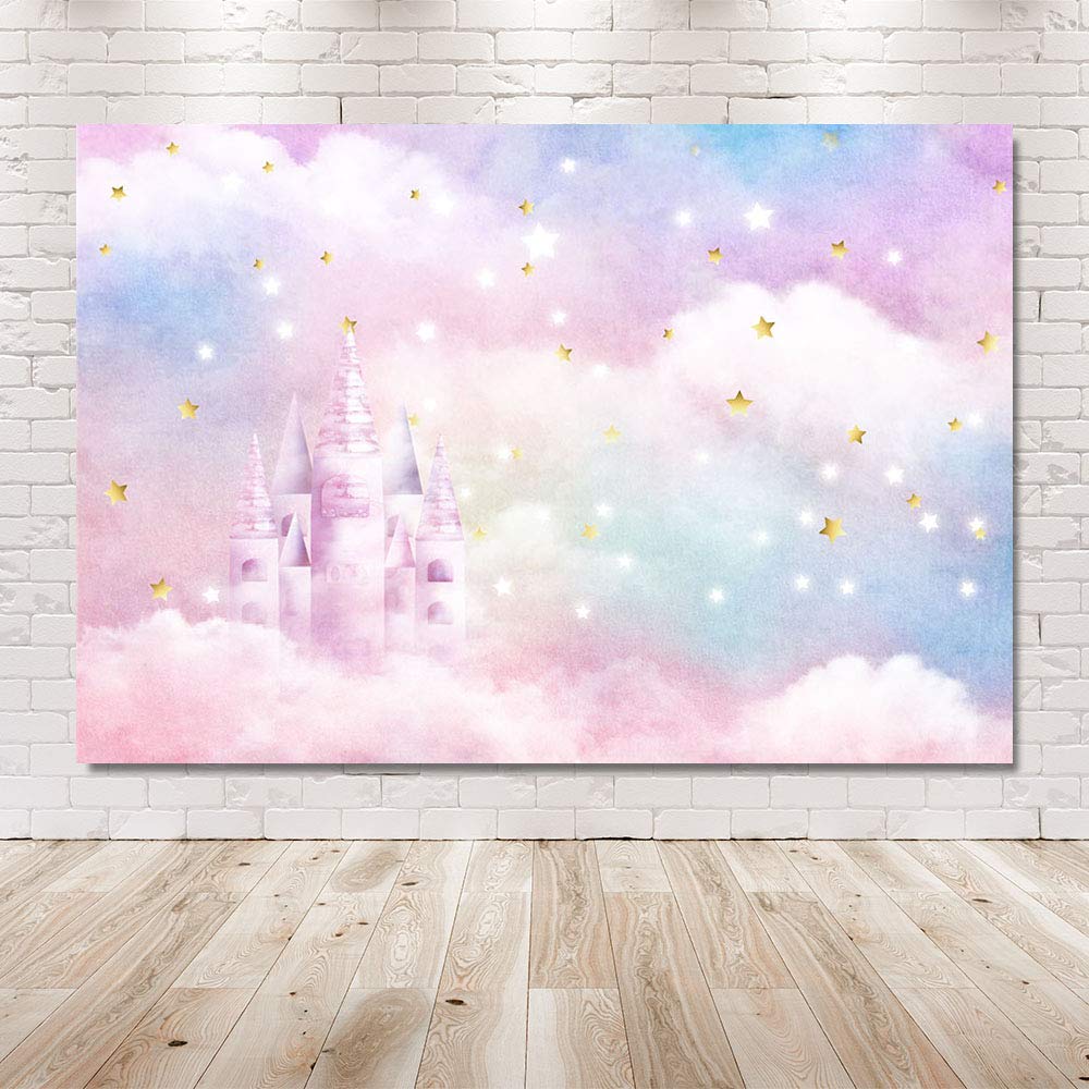 Mehofond Pastel Rainbow Watercolor Photo Studio Booth Background Props Gold Stars Castle Princess Magical Girl Happy Birthday Pa