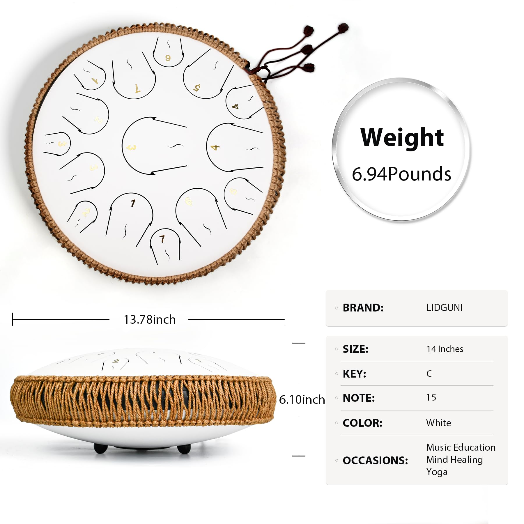 Steel Tongue Drum, 14 Inch 15 Note Hand Pan Drum, Tongue Drum Instrument With Music Book, Steel Handpan Drum Mallets And Carry B