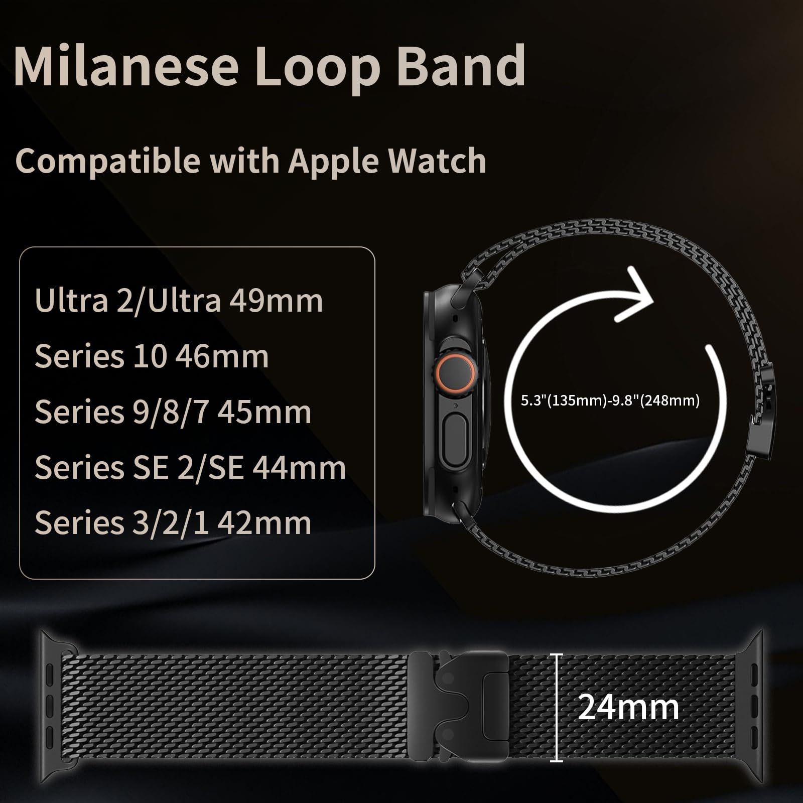 Titanium Milanese Loop Band Compatible With Apple Watch Bands Ultra 2/Ultra 49Mm 46Mm 45Mm 44Mm For Men, Parachute-Style Buckle