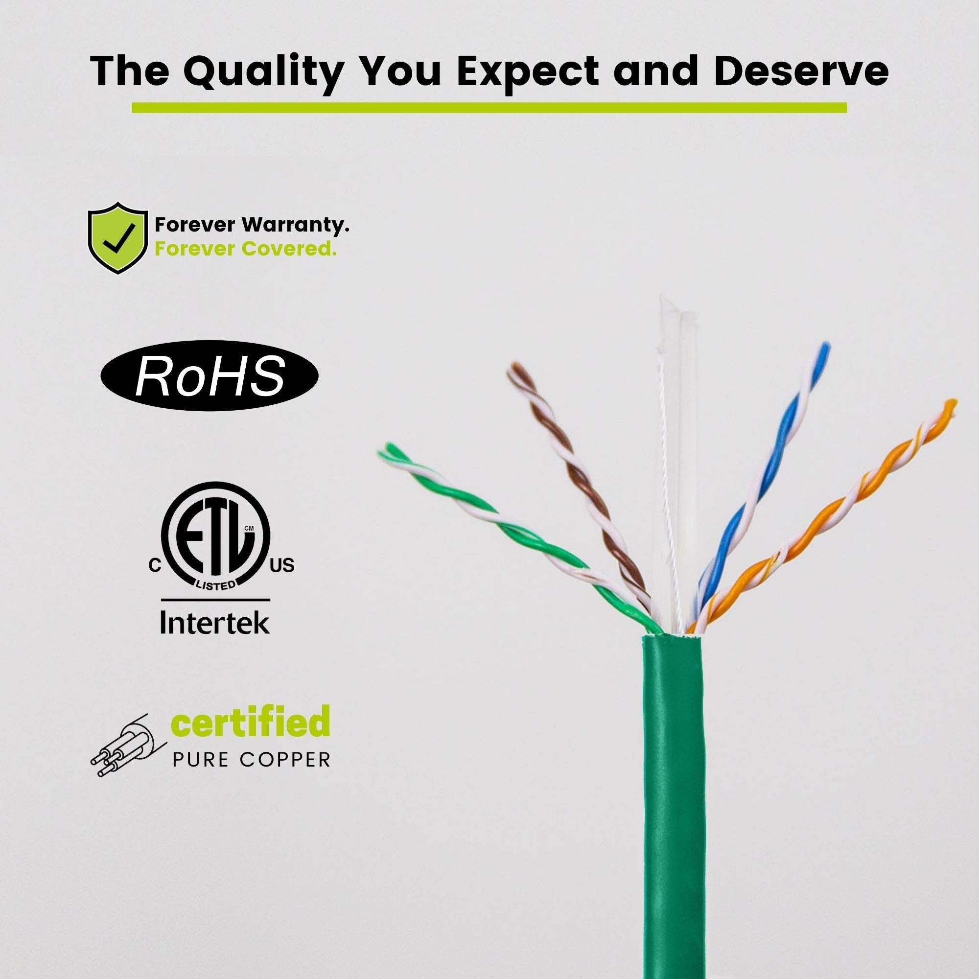 Truecable Cat6 Riser (Cmr), 1000Ft, Green, 23Awg 4 Pair Solid Bare Copper, 550Mhz, Poe++ (4Ppoe), Etl Listed, Unshielded Twisted Pair (Utp), Bulk Ethernet Cable