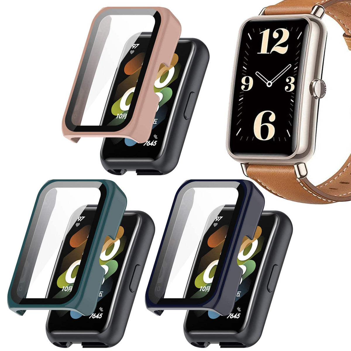Fitturn Case Compatible With Huawei Watch Fit Mini Smart Watch Replacement Pc Slim Case Cover 3D Full Coverage Tempered Glass Sc